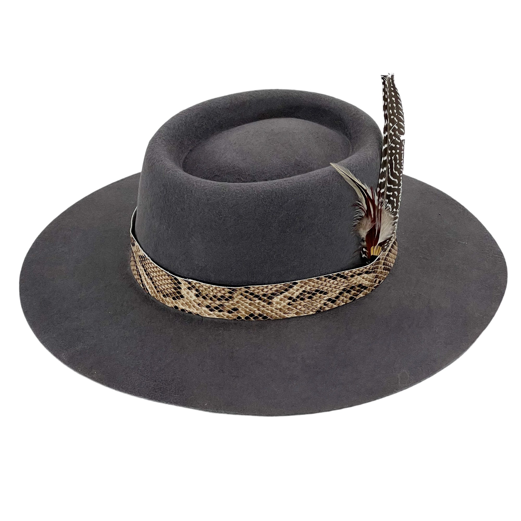 Deep Gray Gambler Hat – Custom Feather