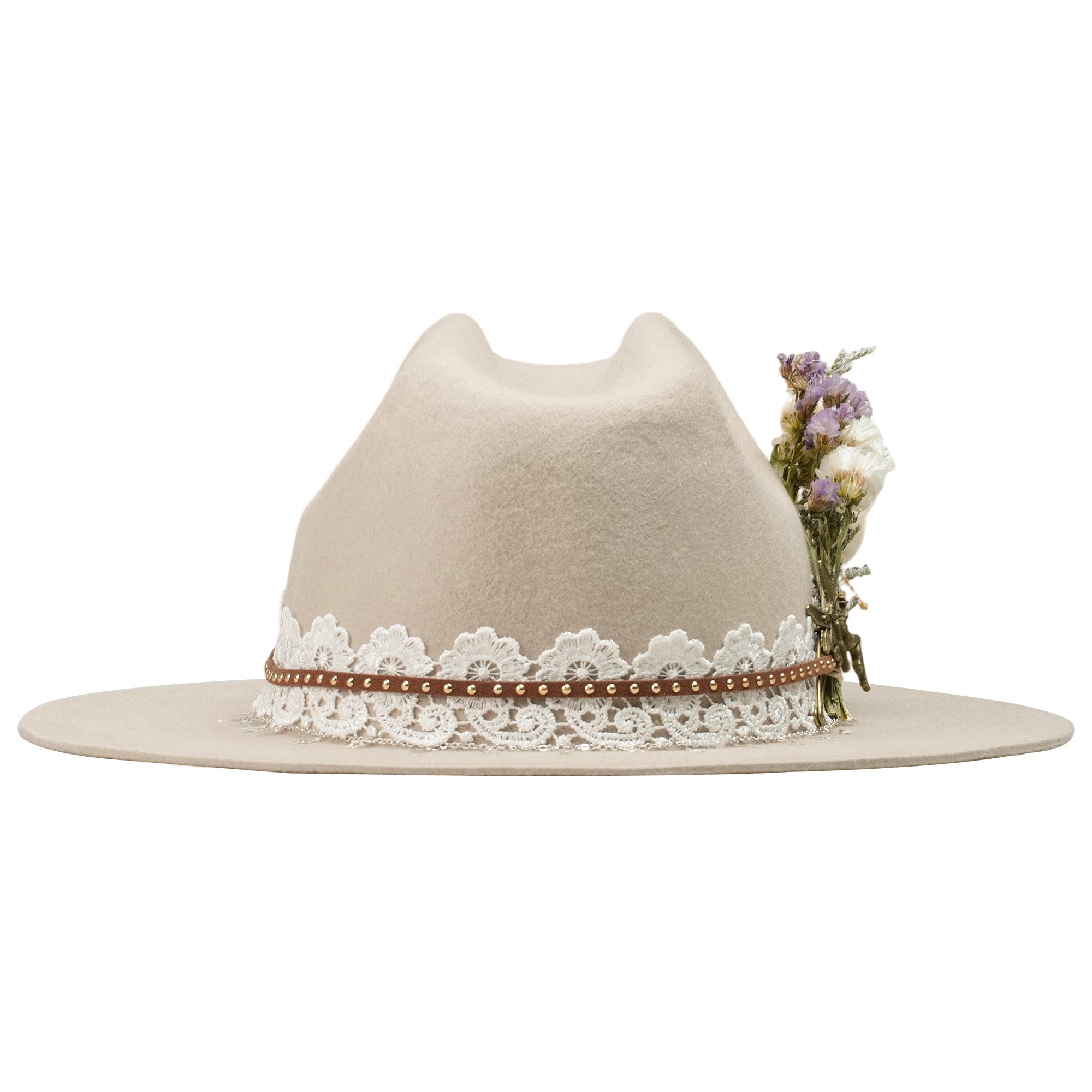 Cream Felt Hat - Star Chain & Bronze Yellow Pin