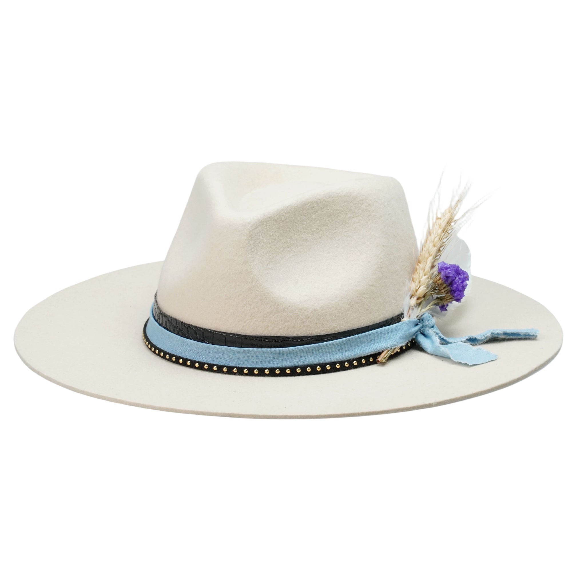 Off-White Straight Brim Felt Hat with Denim & Croc Band