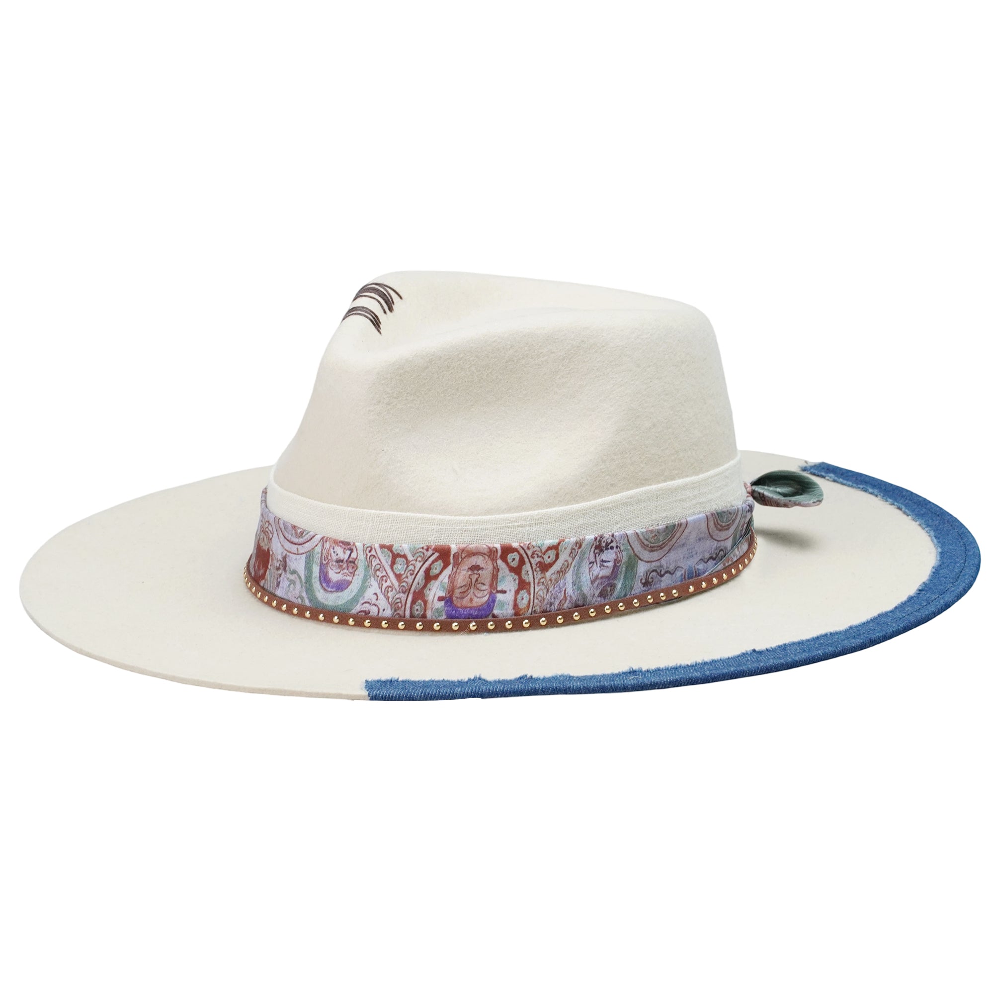 Off-White Felt Hat - Custom Patterned Fabric Strap