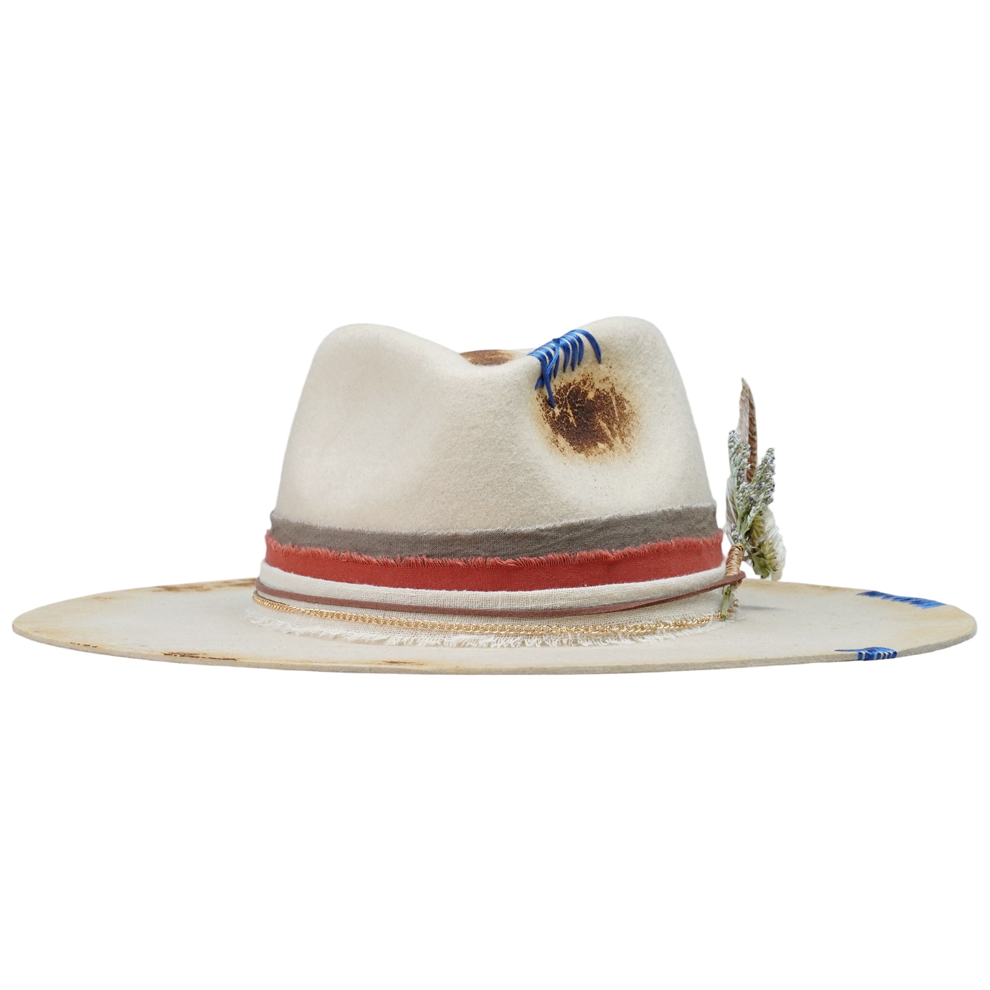 Teardrop Fedora - Cream with Burned Edge & Stitching
