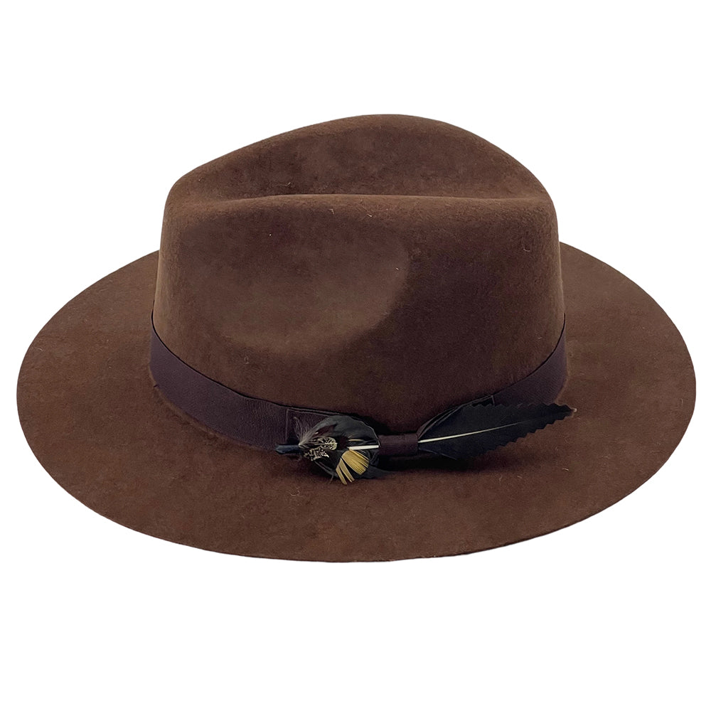 Chestnut Flat-Brim – Custom Band & Feather