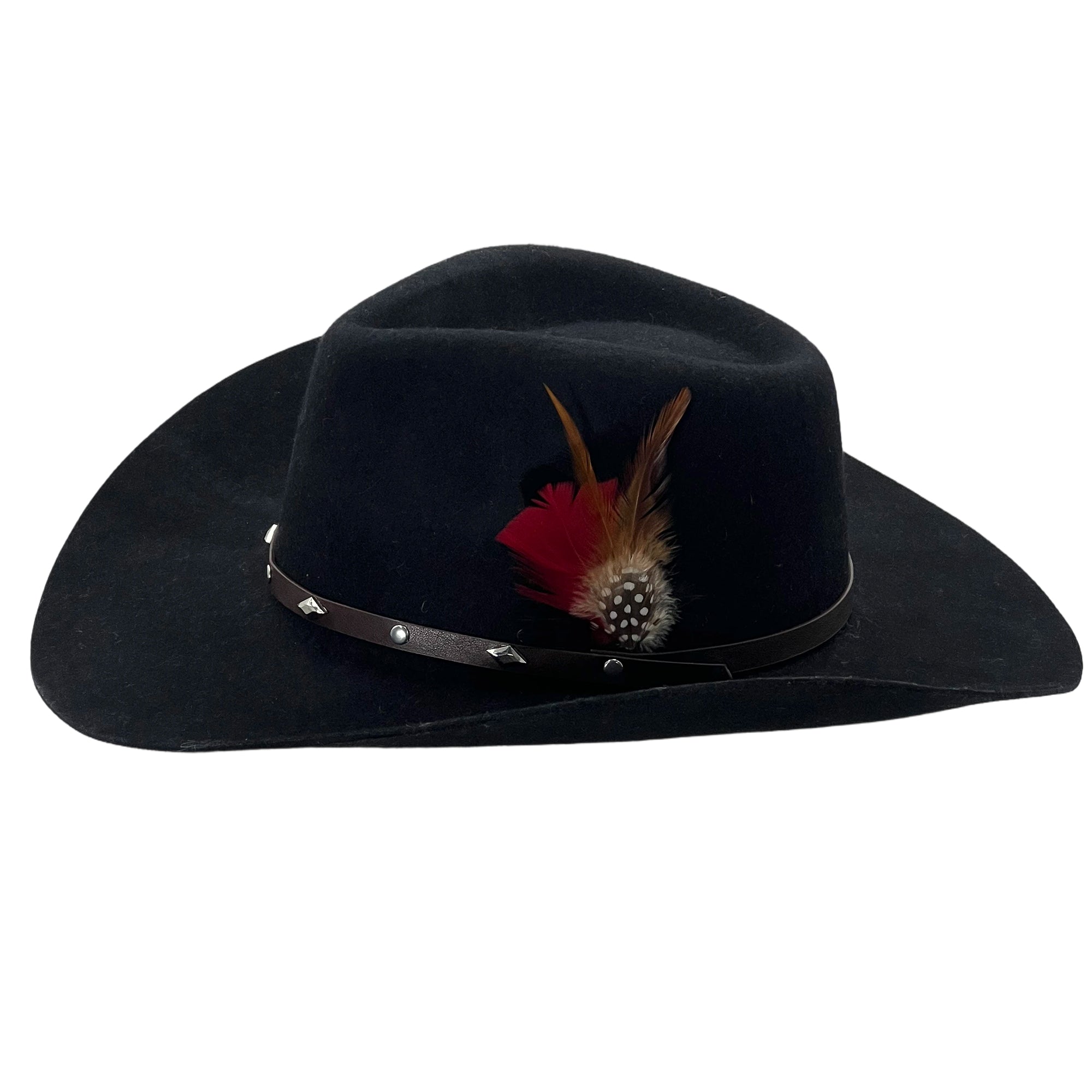 Midnight Black Cowboy – Metal Clasp & Feather