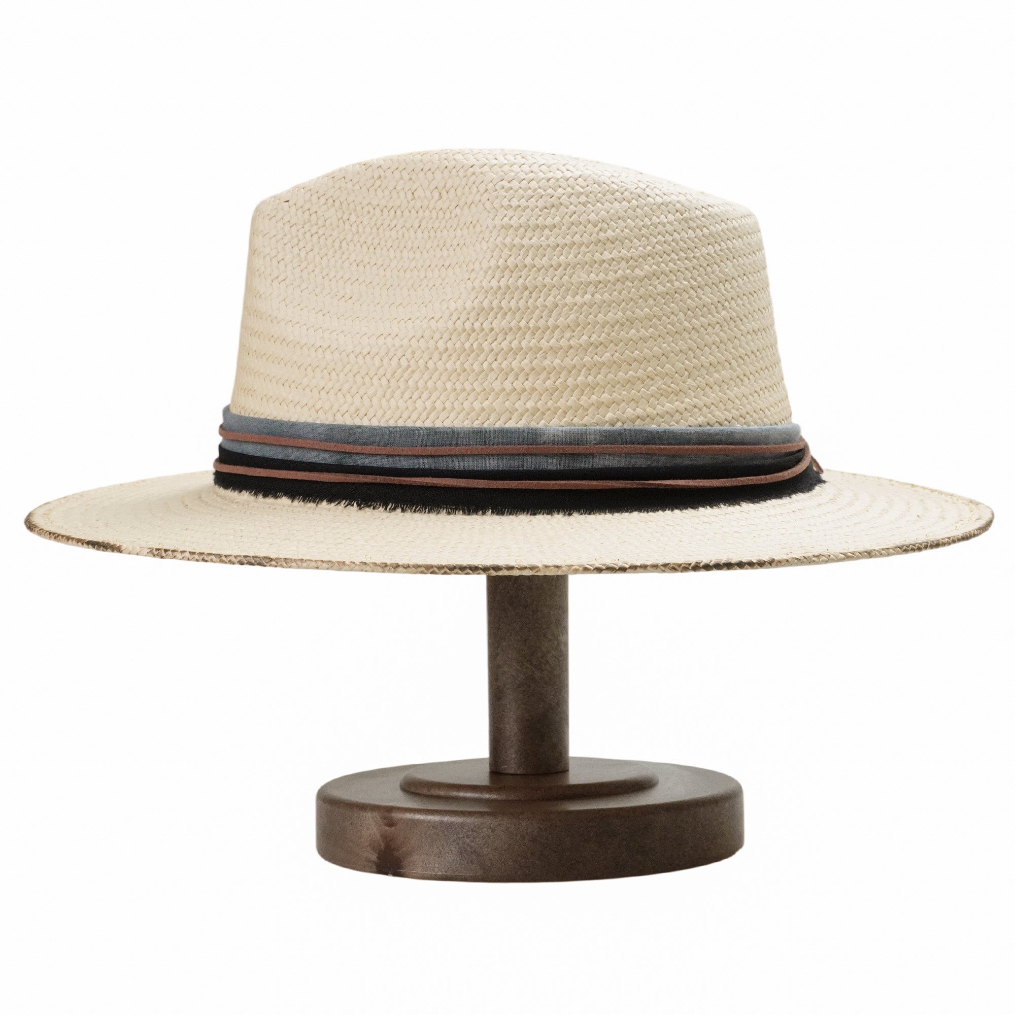 Beige Straw Hat with Brown Thin Cord & Burnt Edge Design