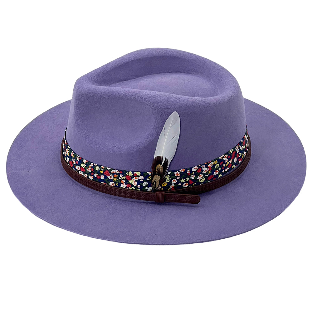 Deep Plum Flat-Brim – Feather & Floral Band