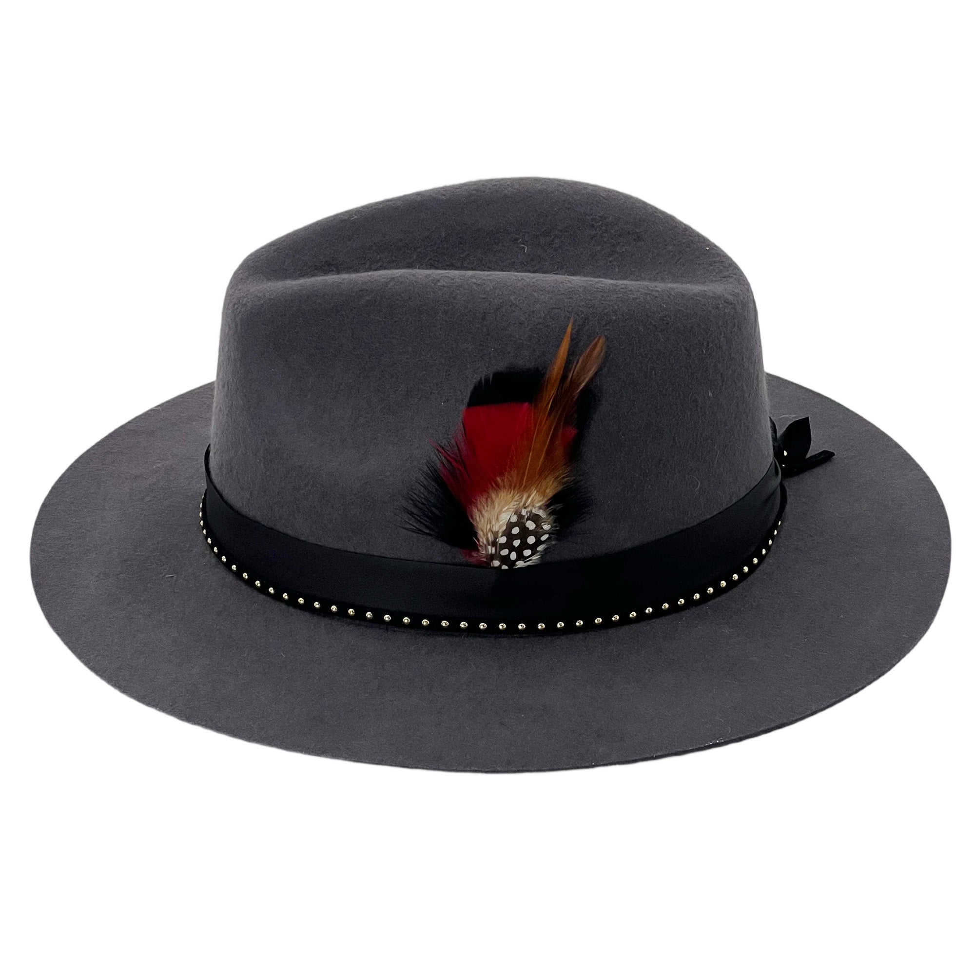 Deep Gray Wide-Brim – Bright Feather Accent