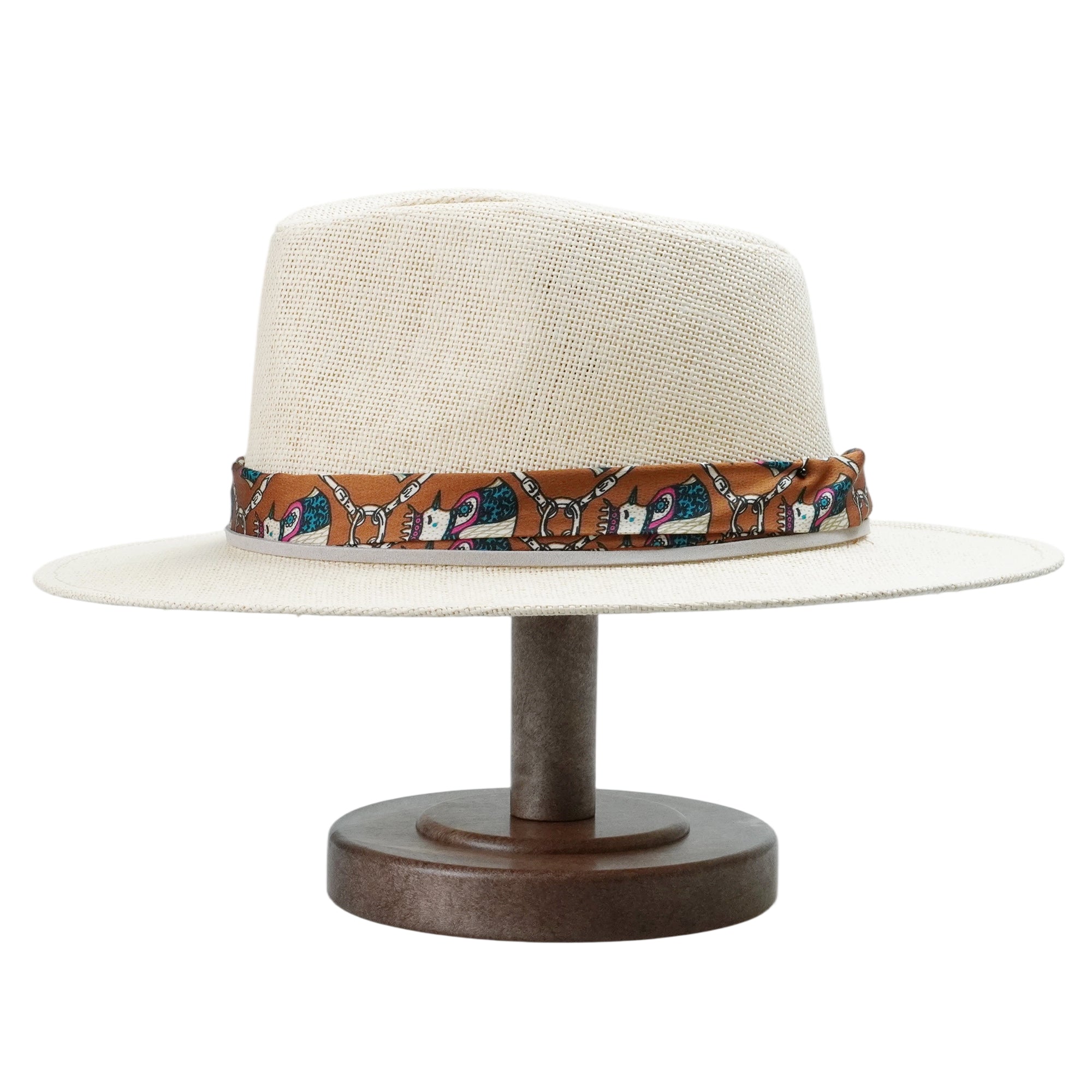 Teardrop Crown Fedora - Beige with Fabric & Thin Cord Strap