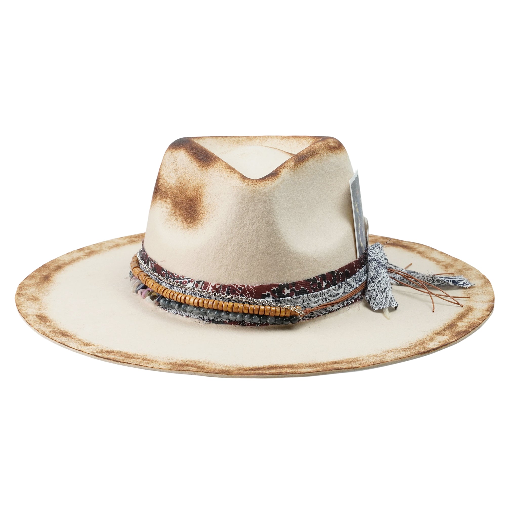 Statement Felt Hat – Distressed Finish, Custom Fabric Trim
