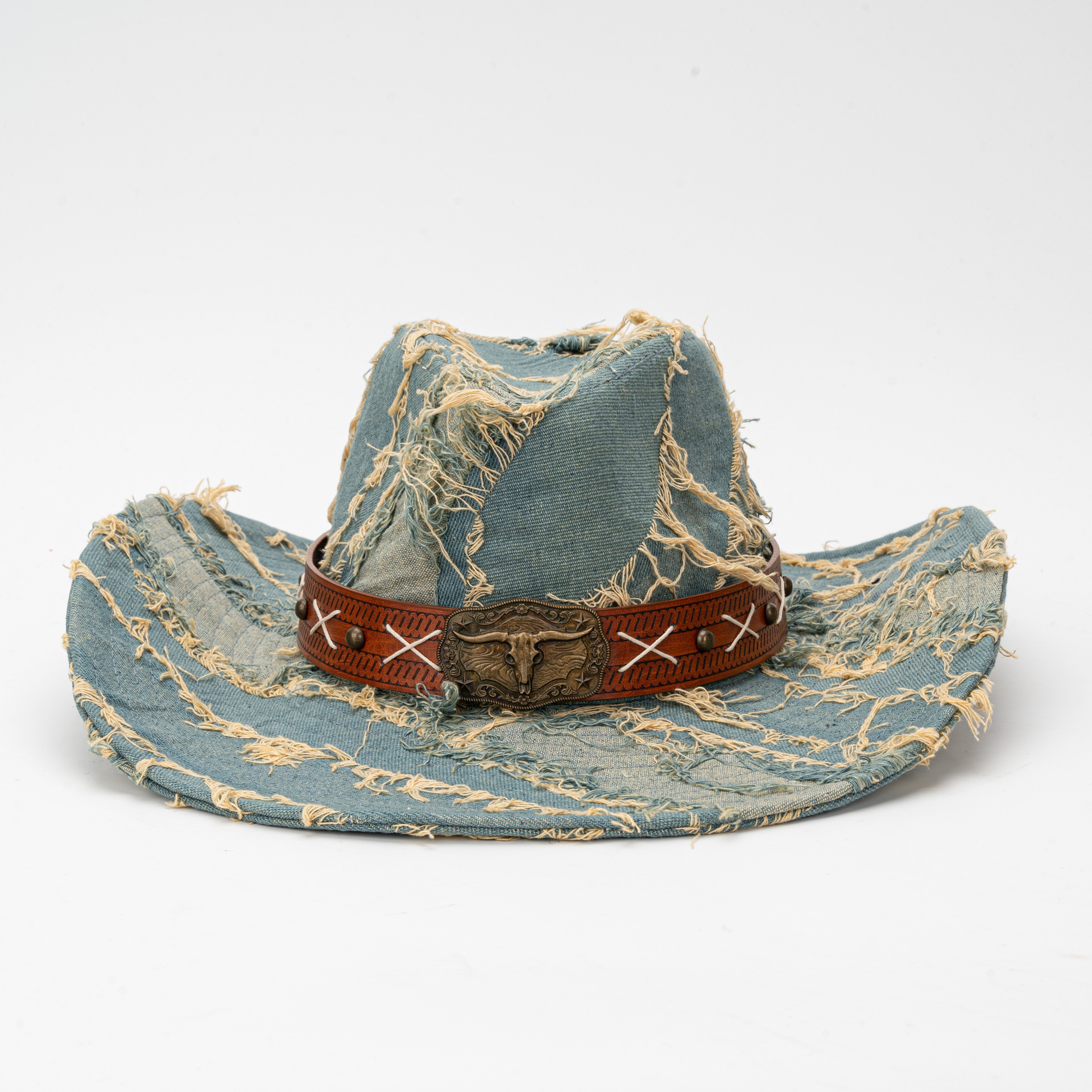 Women Denim Western Hat Vintage Blue – Carved Band