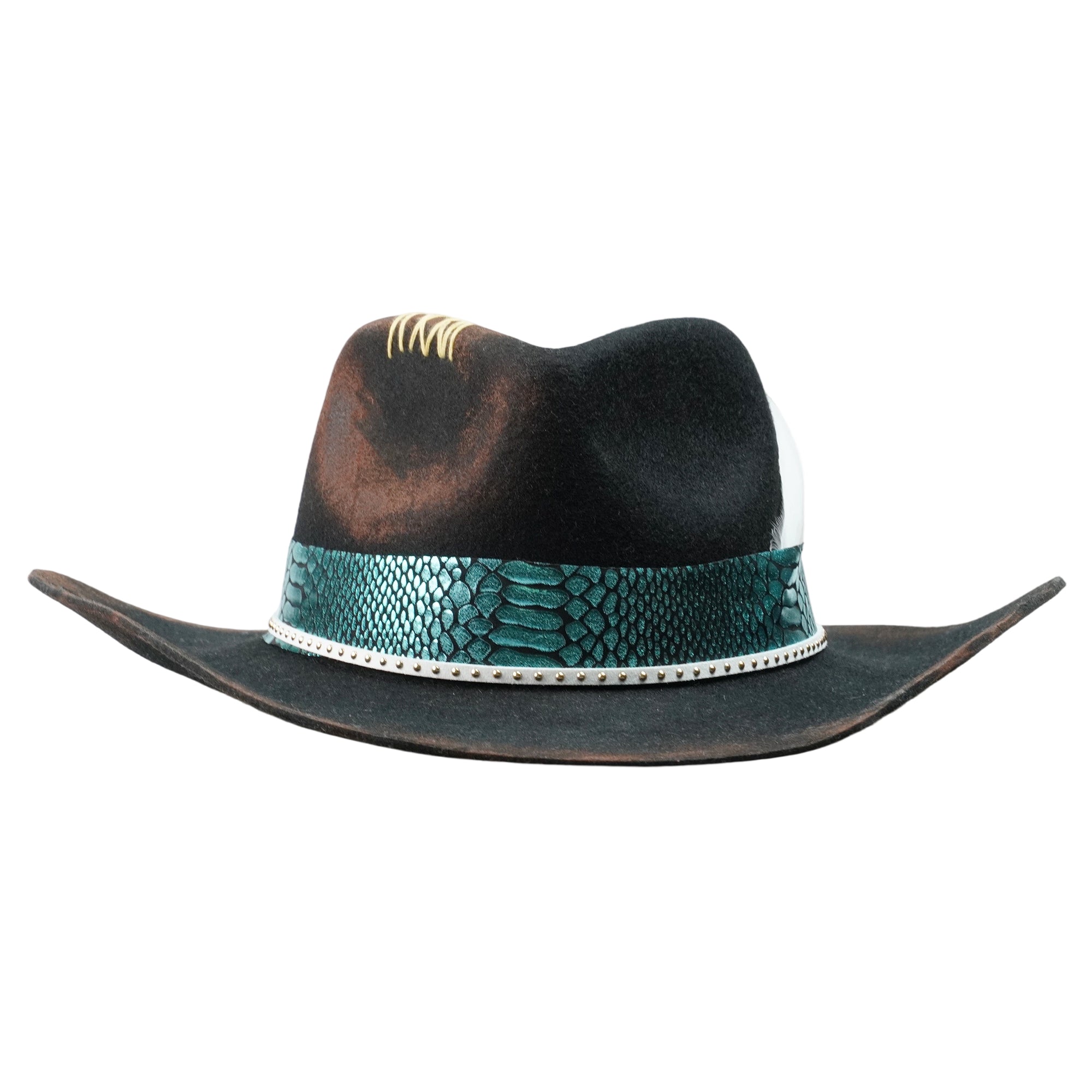 Artistic Felt Hat – Charred Finish, Glossy Trim