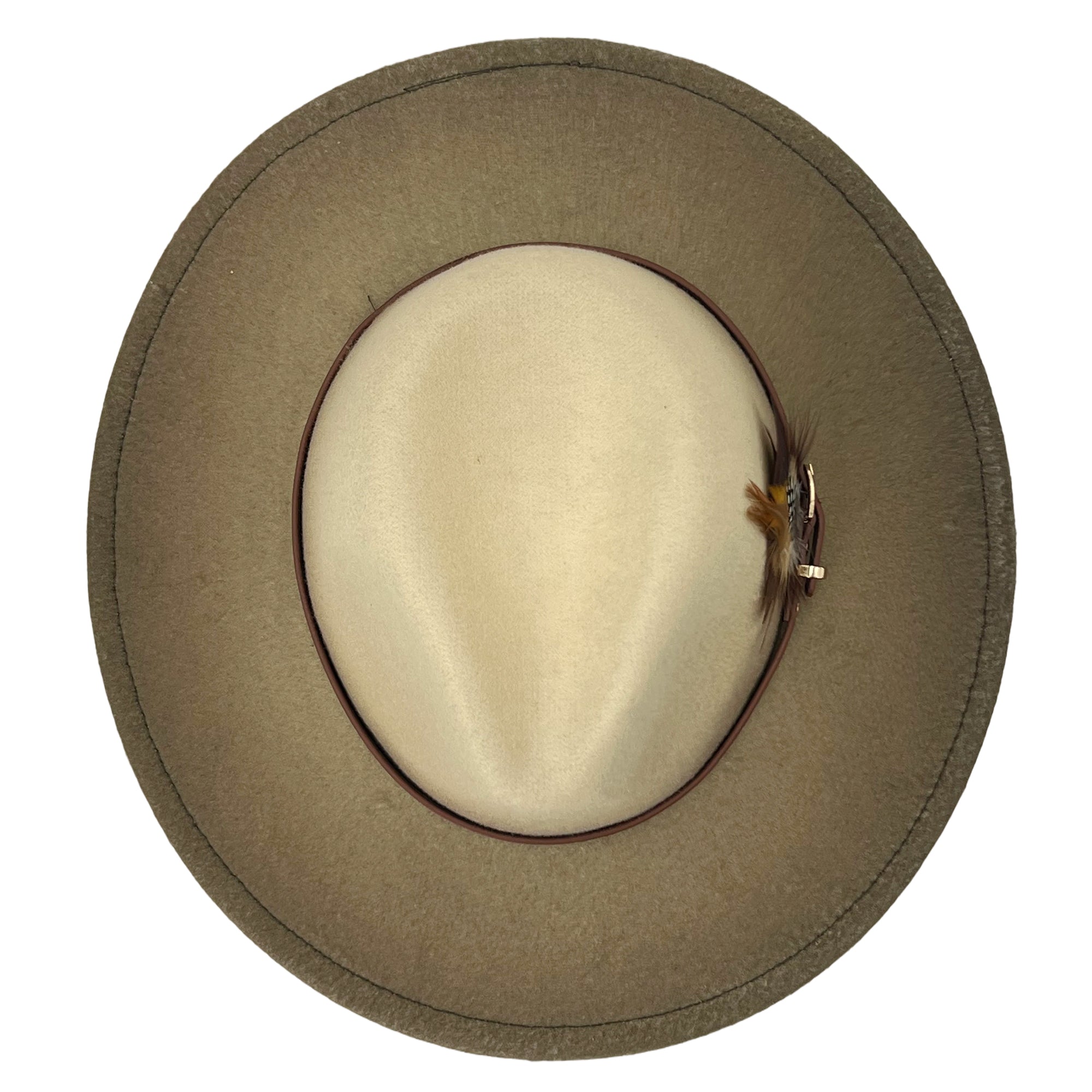 Ombre Beige Flat-Brim – Custom Leather Band & Feather