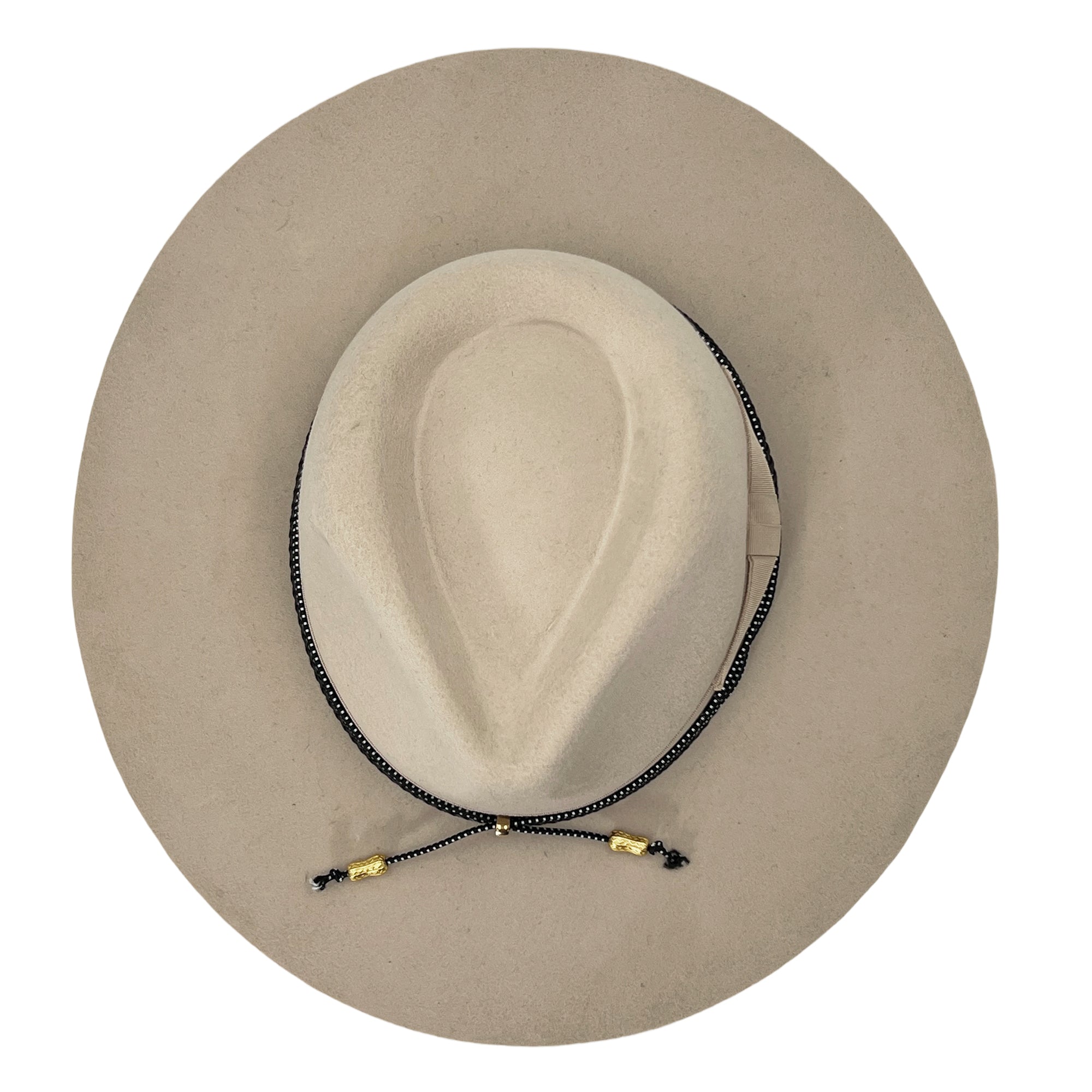 Beige Flat-Brim Hat – Custom Band & Metal Bead