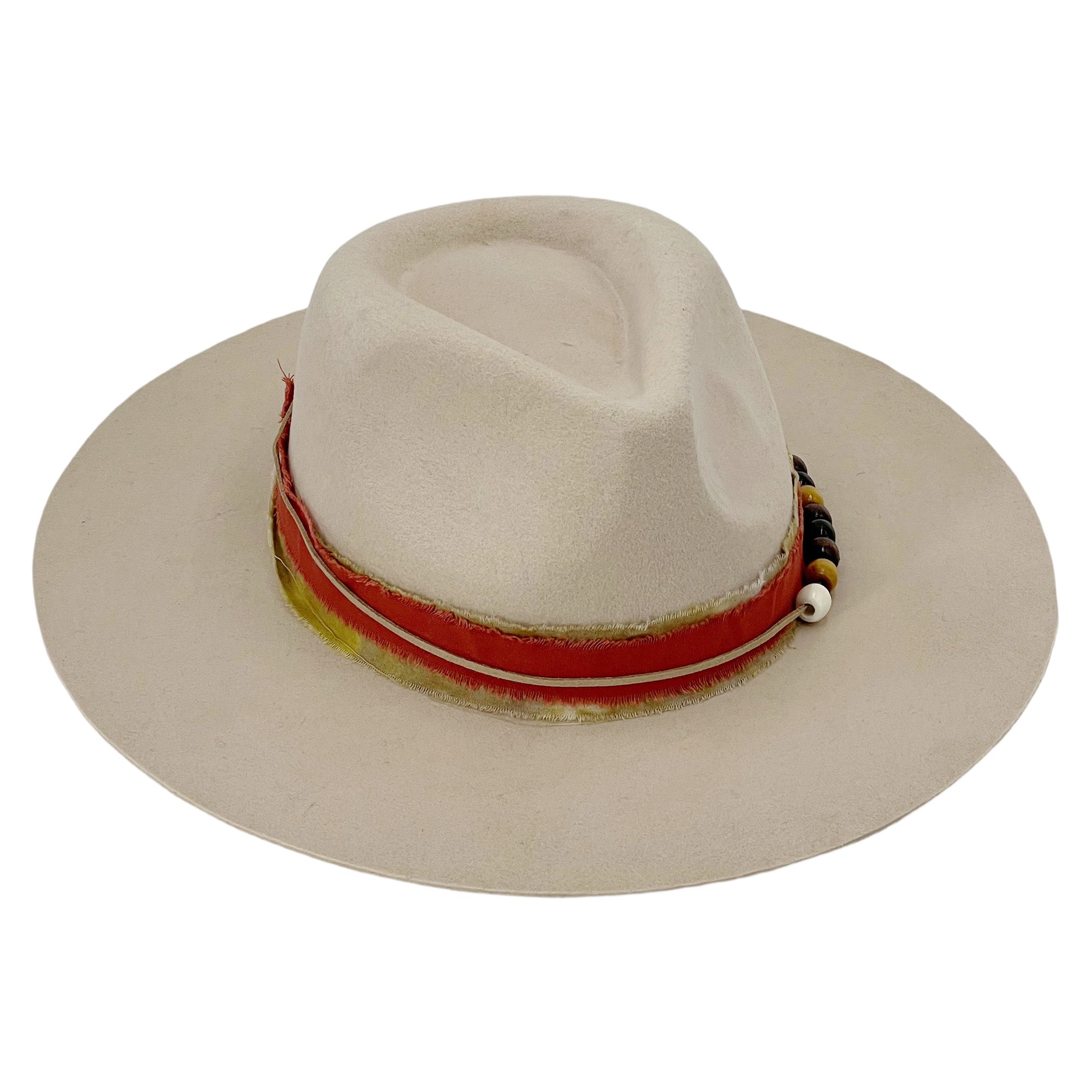 Beige Wide-Brim Felt Hat – Beaded Band