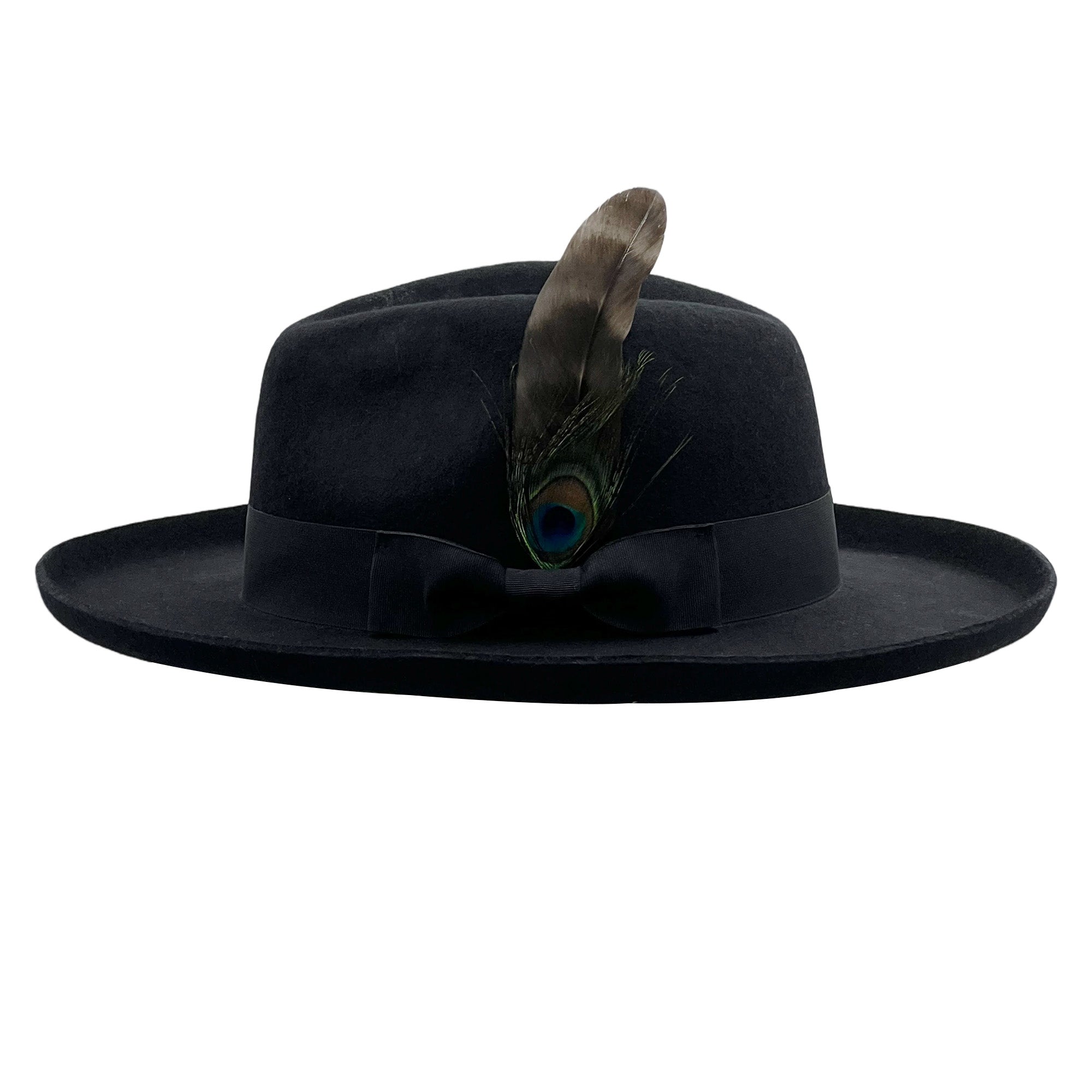 Men Black Felt Flat Brim Hat
