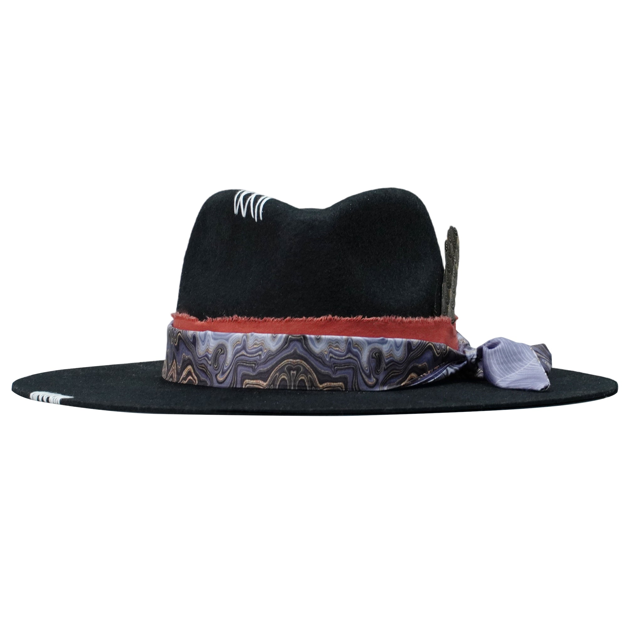 Statement Felt Hat: Feather and Stitch Detail