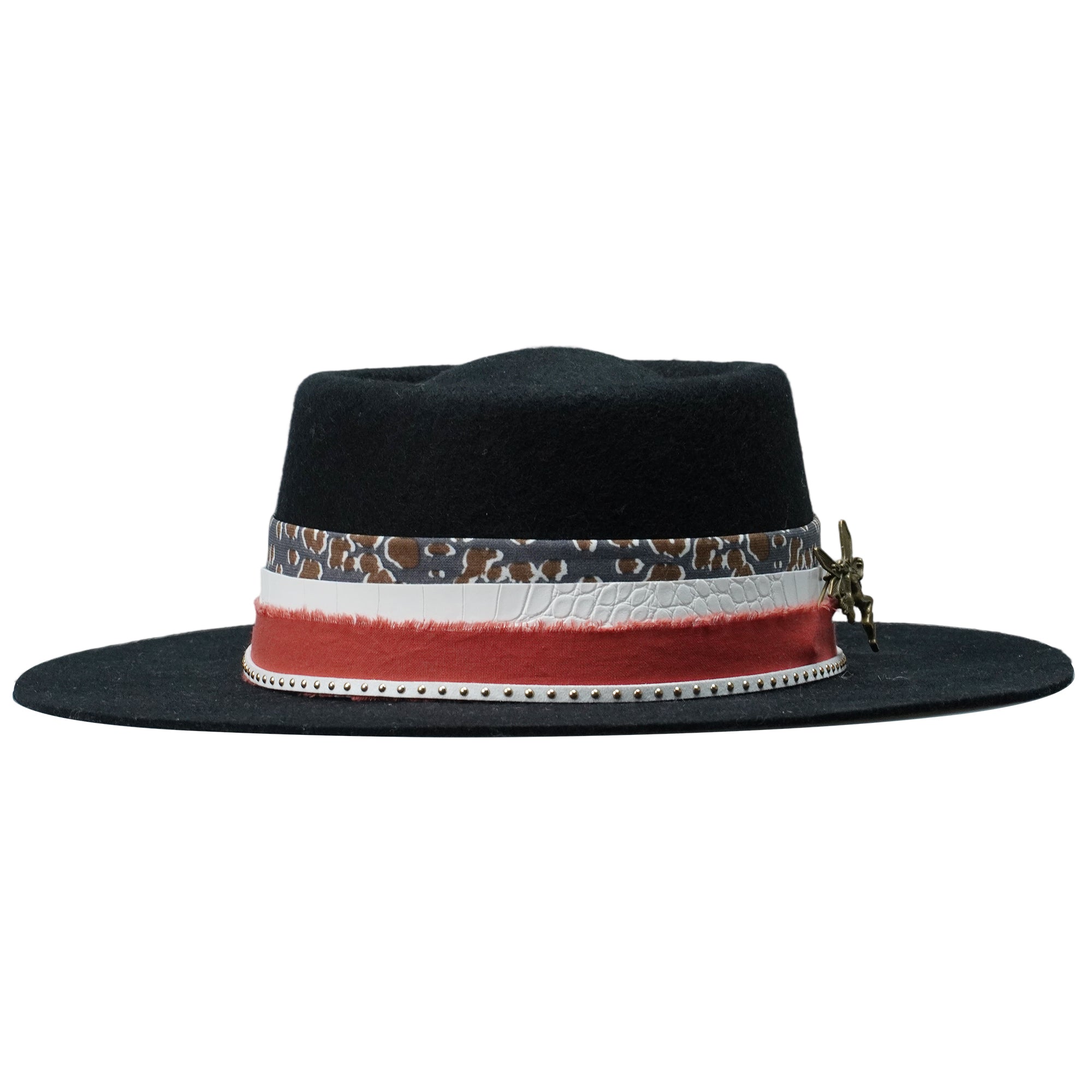 Edgy Black Hat: Custom Fabric, Metal Accent