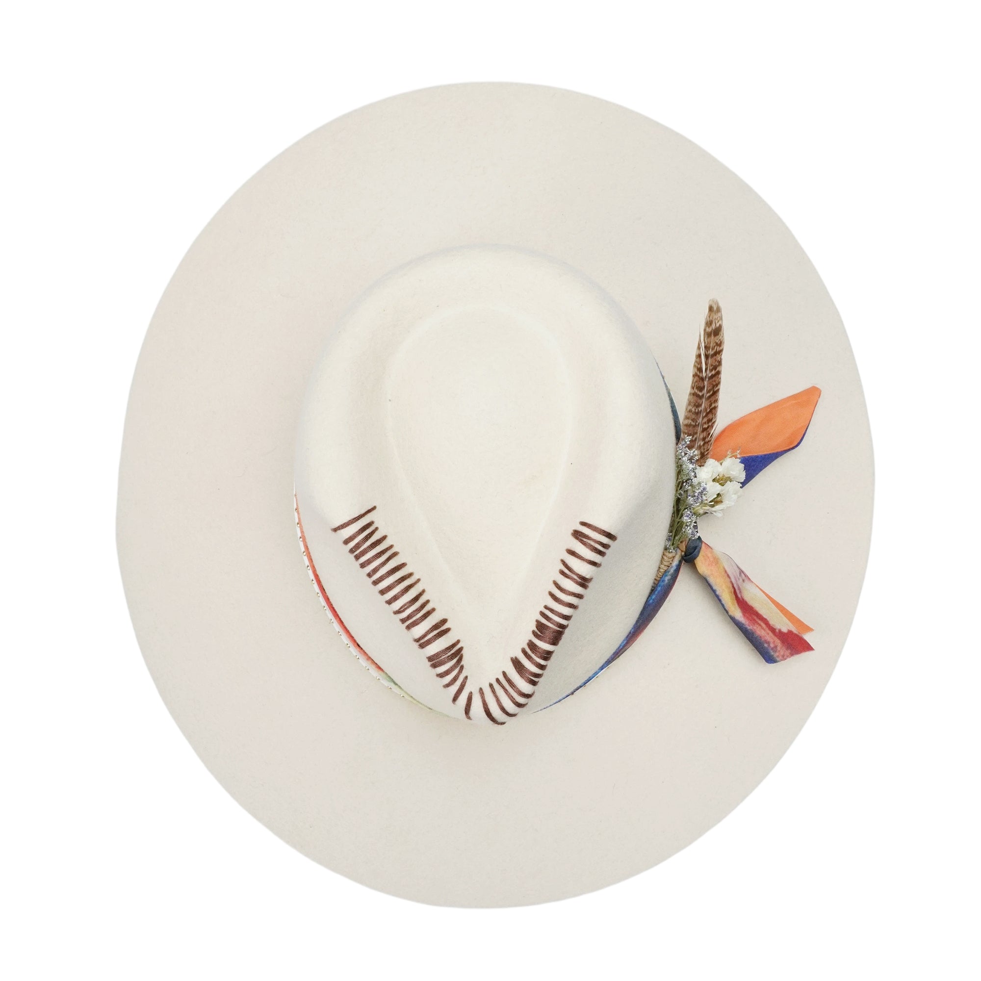 Teardrop Fedora - Off-White with Natural Dried Flower Bouquet