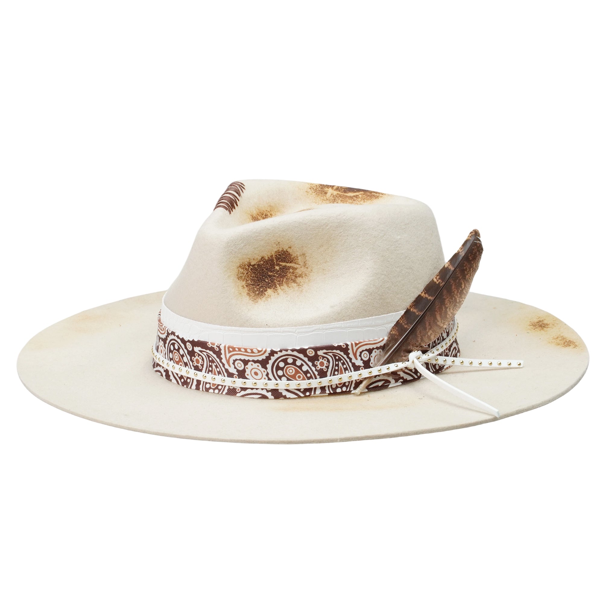 Felt Hat with Charred Detail and Delicate Feathers