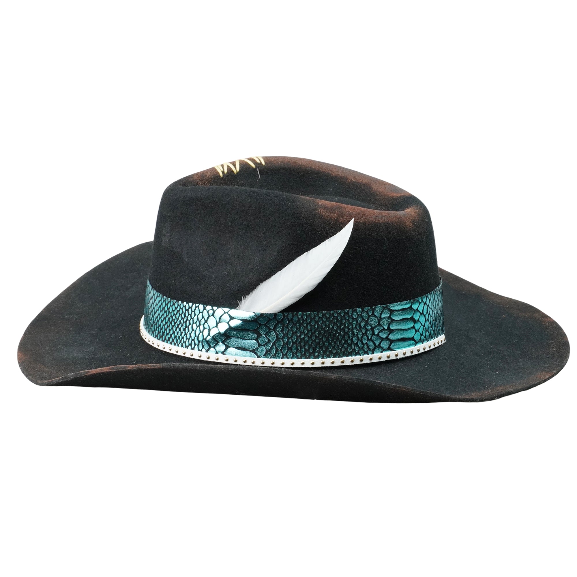 Artistic Felt Hat – Charred Finish, Glossy Trim