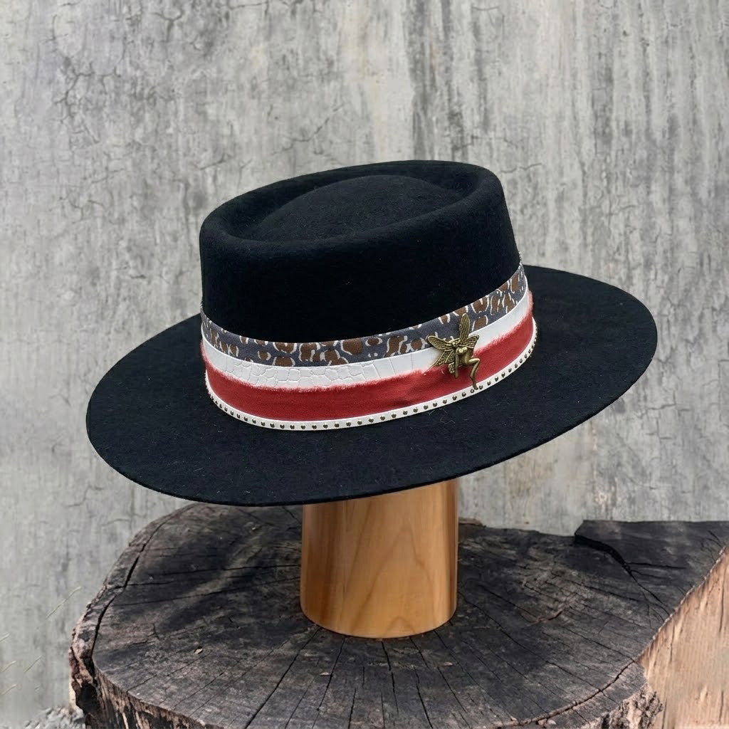 Edgy Black Hat: Custom Fabric, Metal Accent