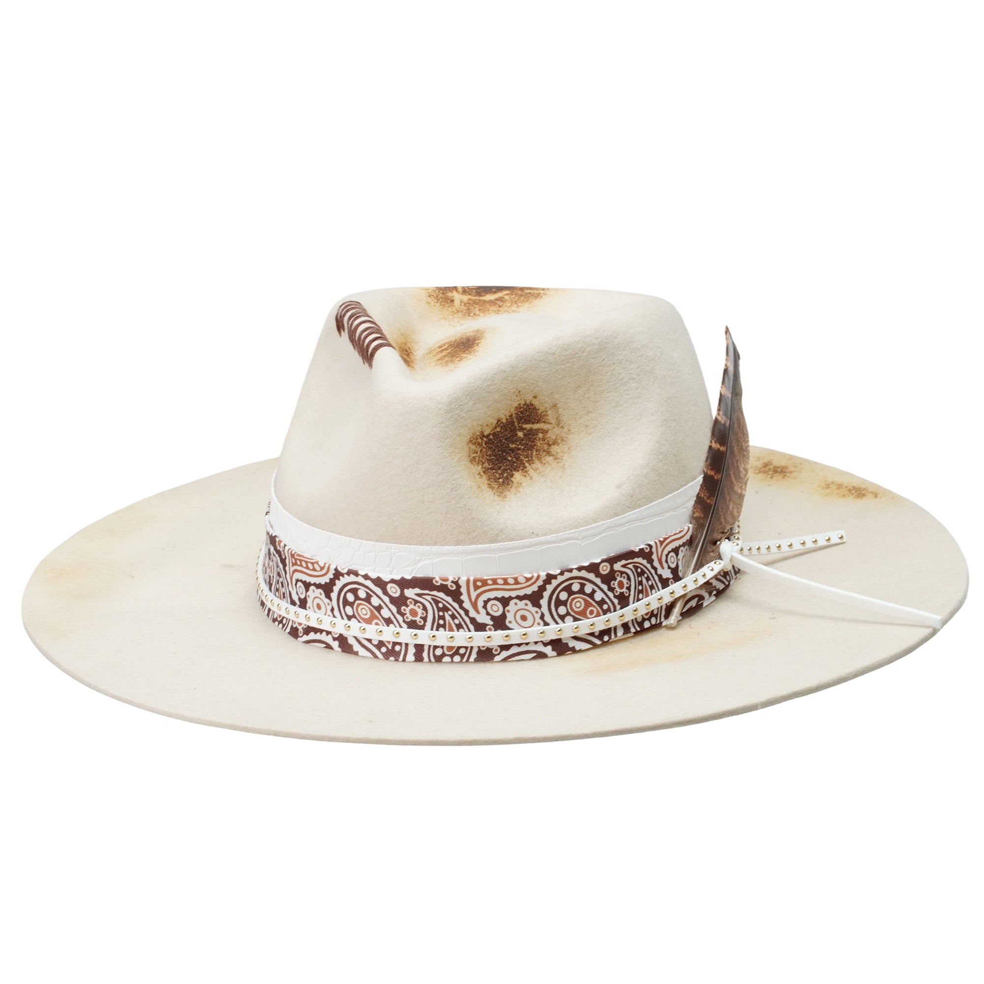 Felt Hat with Charred Detail and Delicate Feathers