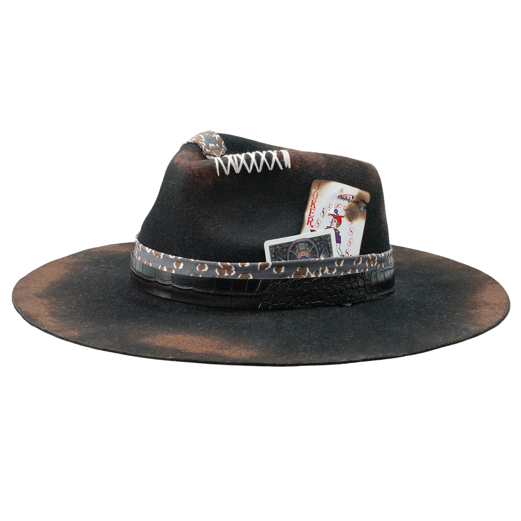 Artistic Felt Hat – Sculpted Crown, Eclectic Hatband