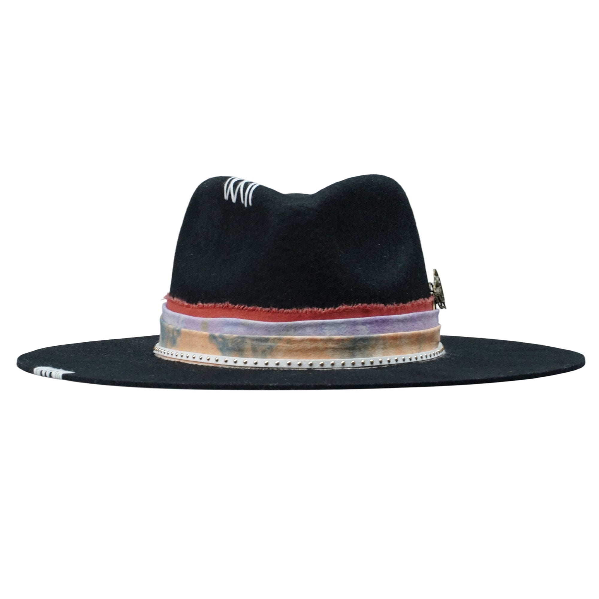 Flat-Brim Hat – Black, Tie-Dye Trim, Metal Accent