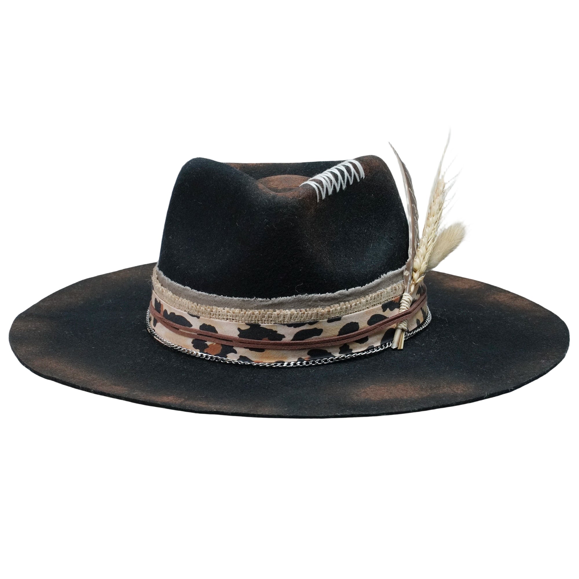 Teardrop Fedora - Black with Burned & Stitched Design