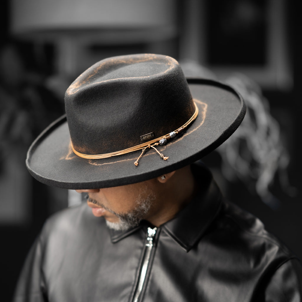Distressed Wide Brim Wool Felt Fedora Hat