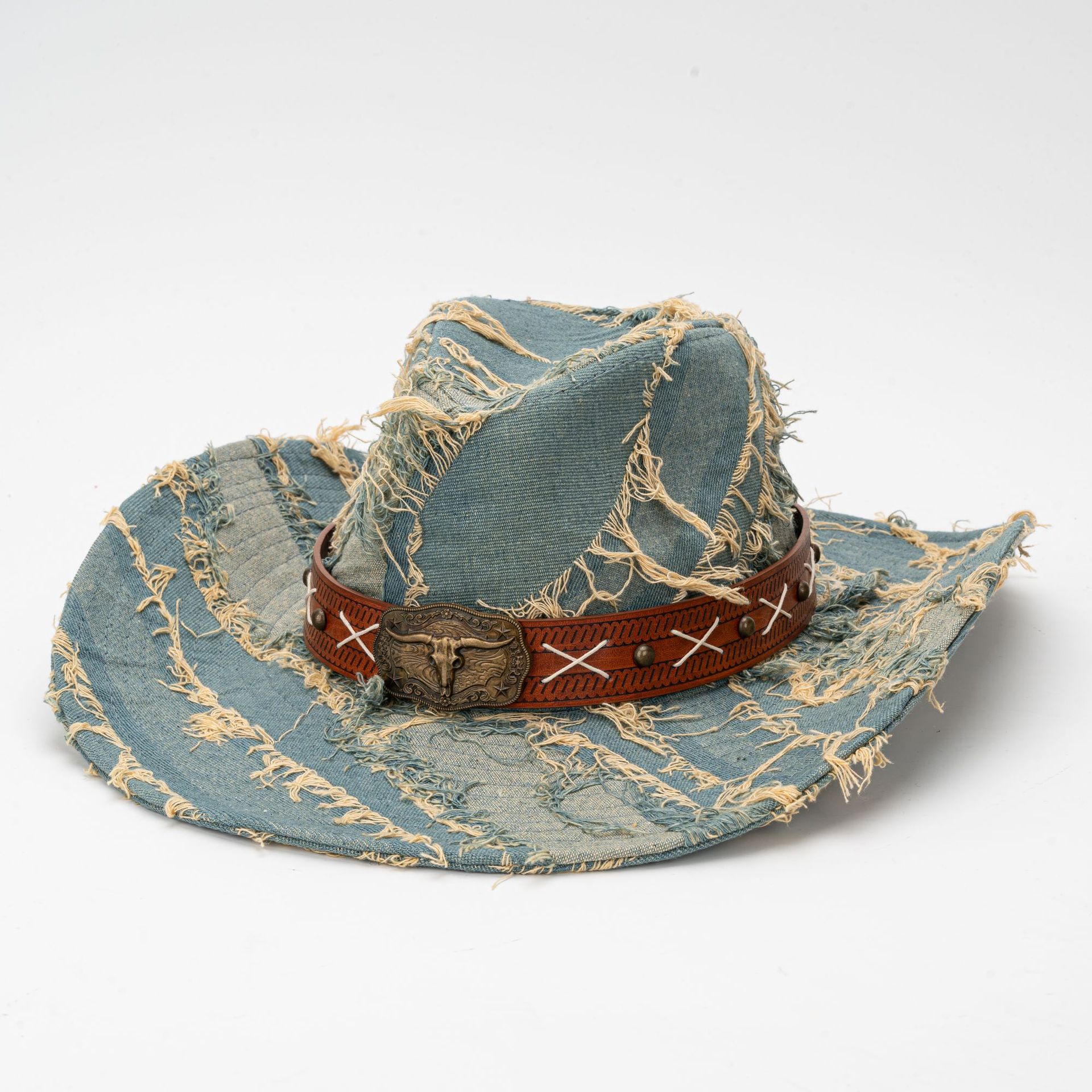Women Denim Western Hat Vintage Blue – Carved Band