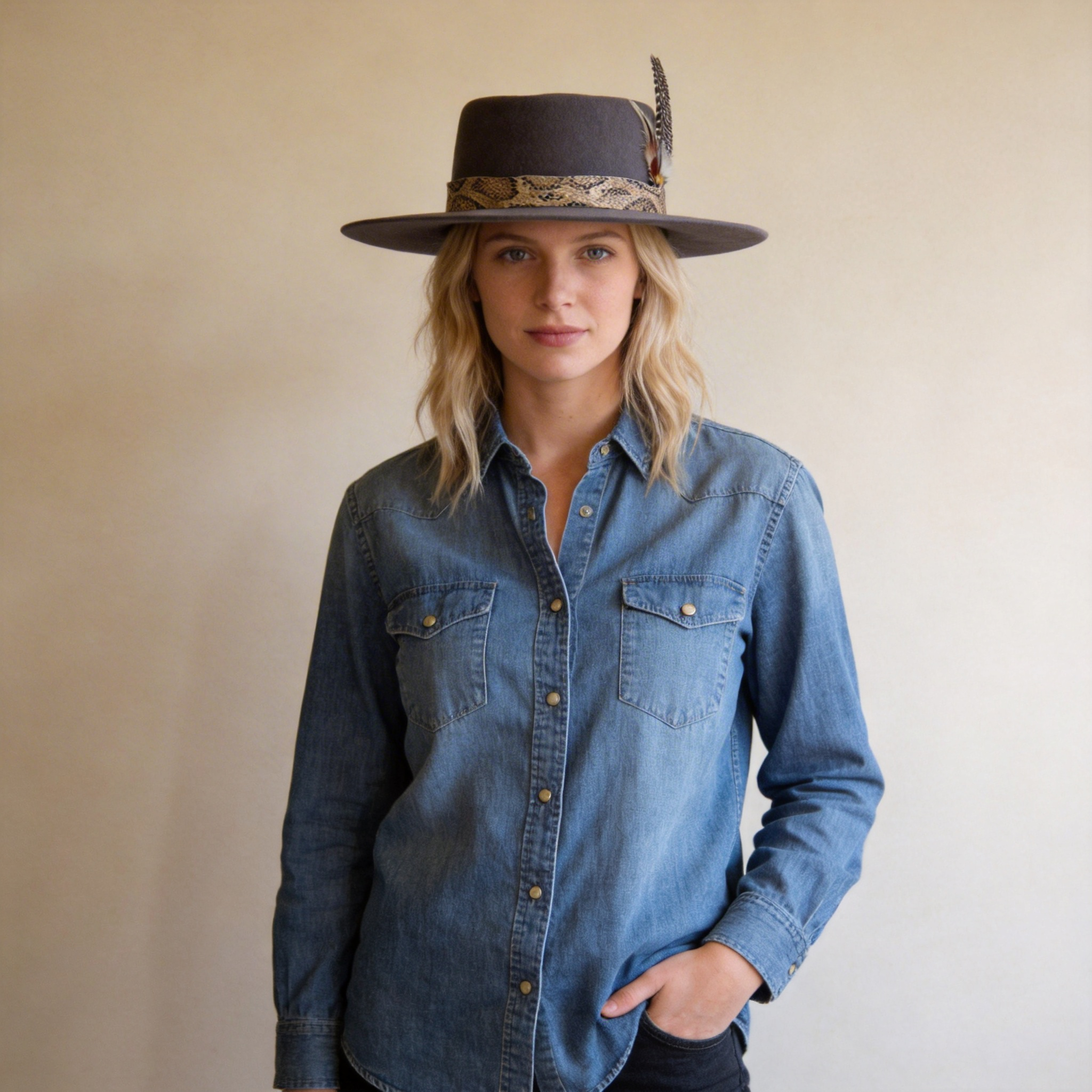 Deep Gray Gambler Hat – Custom Feather