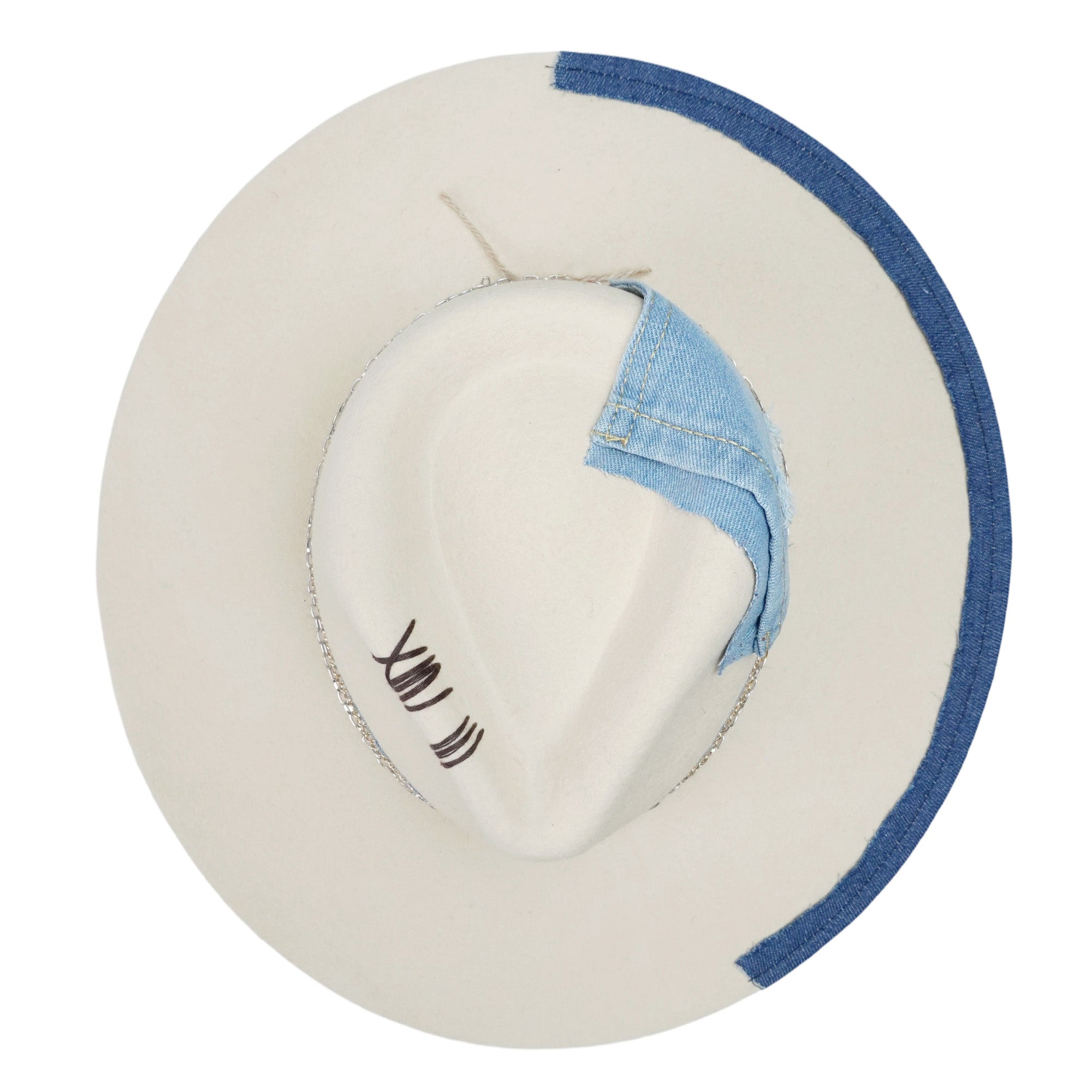 Teardrop Fedora - Cream with Denim Stitching