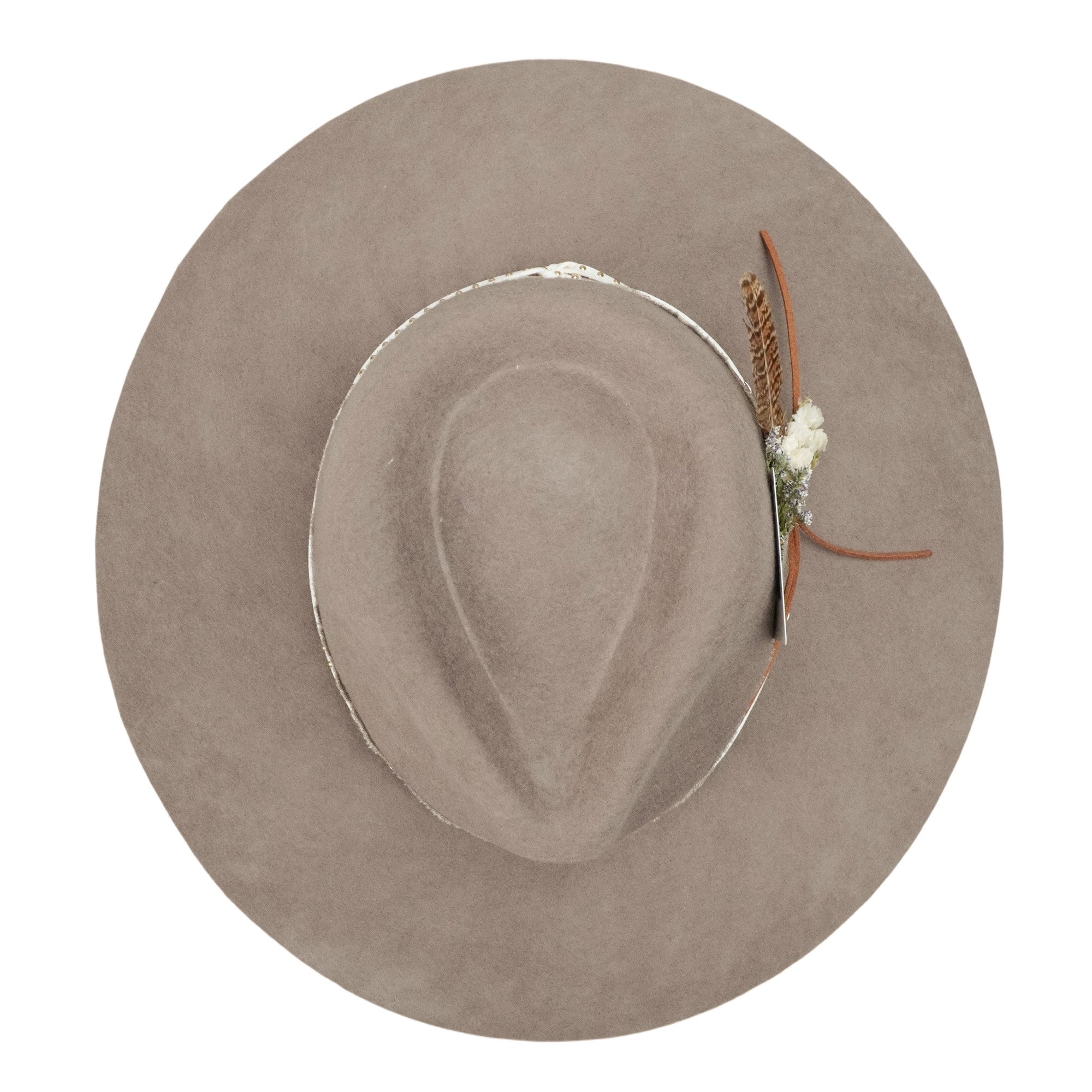 Camel Felt Fedora with Card & Feather Bouquet