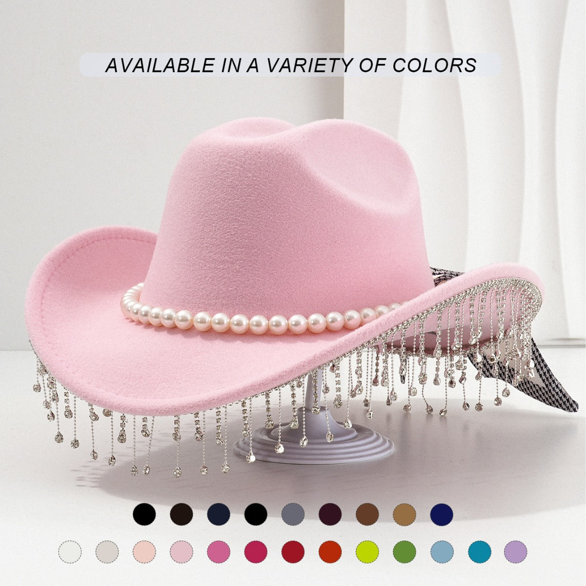 Adjustable Sparkling Cowboy Hat with Tassels