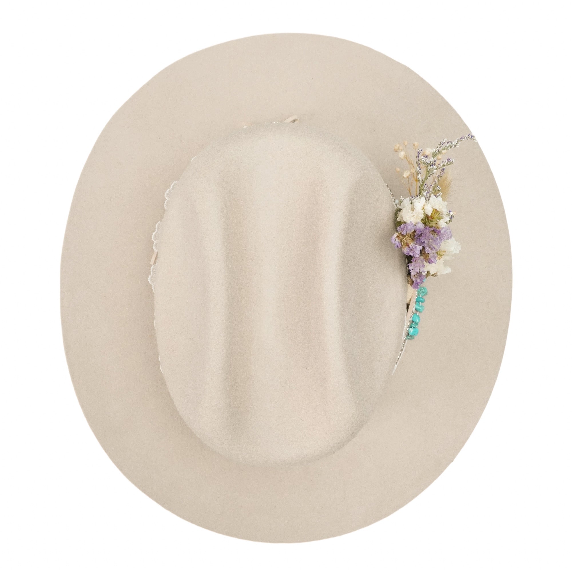 Cream Felt Hat - Turquoise & Lace Western Style