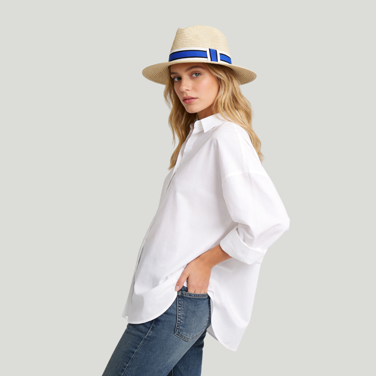 Striped Band Straw Wide Brim Hat