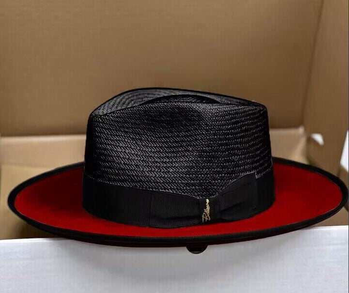 Women Effortless Class Two Stone Straw Felt Fedora Hat-Black