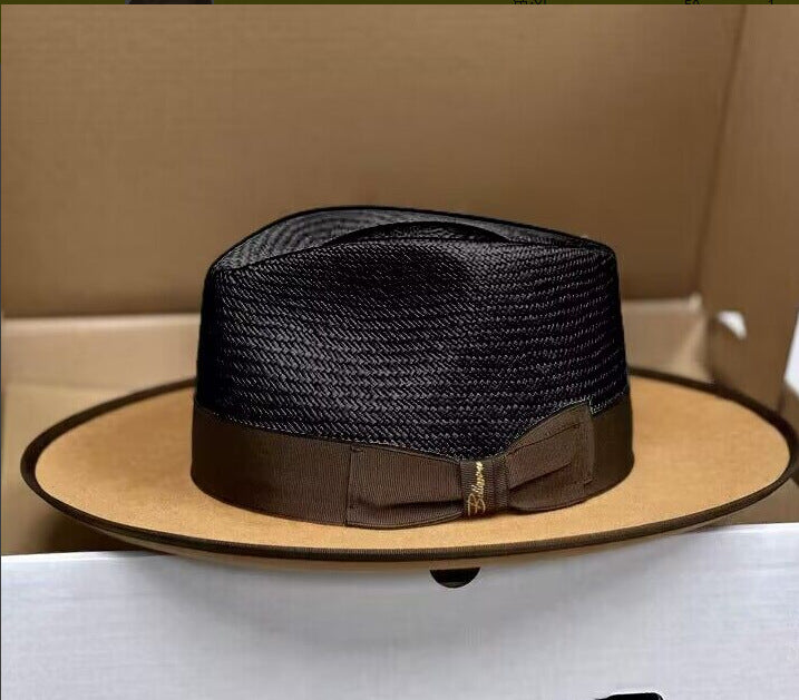 Women Effortless Class Two Stone Straw Felt Fedora Hat-Black