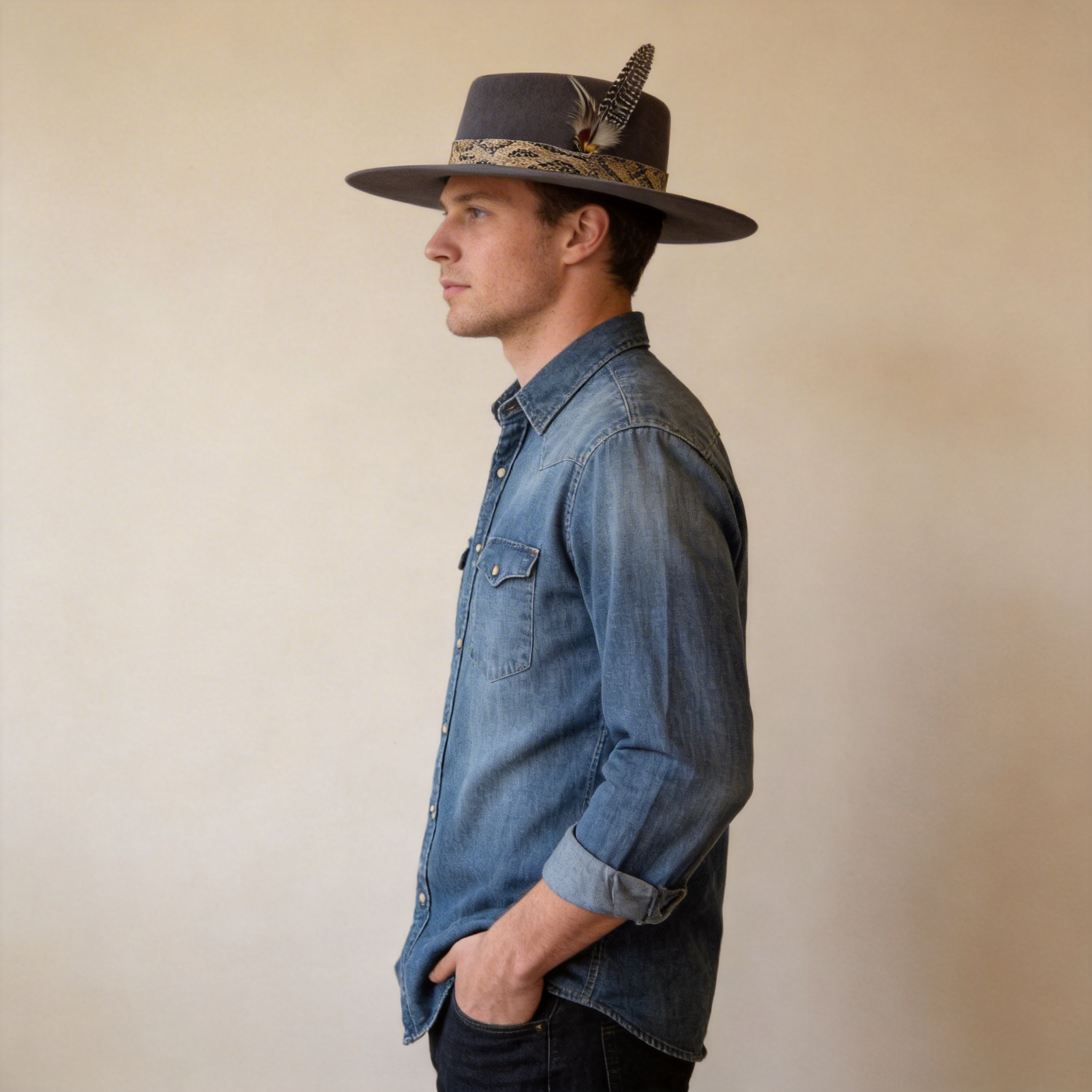 Deep Gray Gambler Hat – Custom Feather