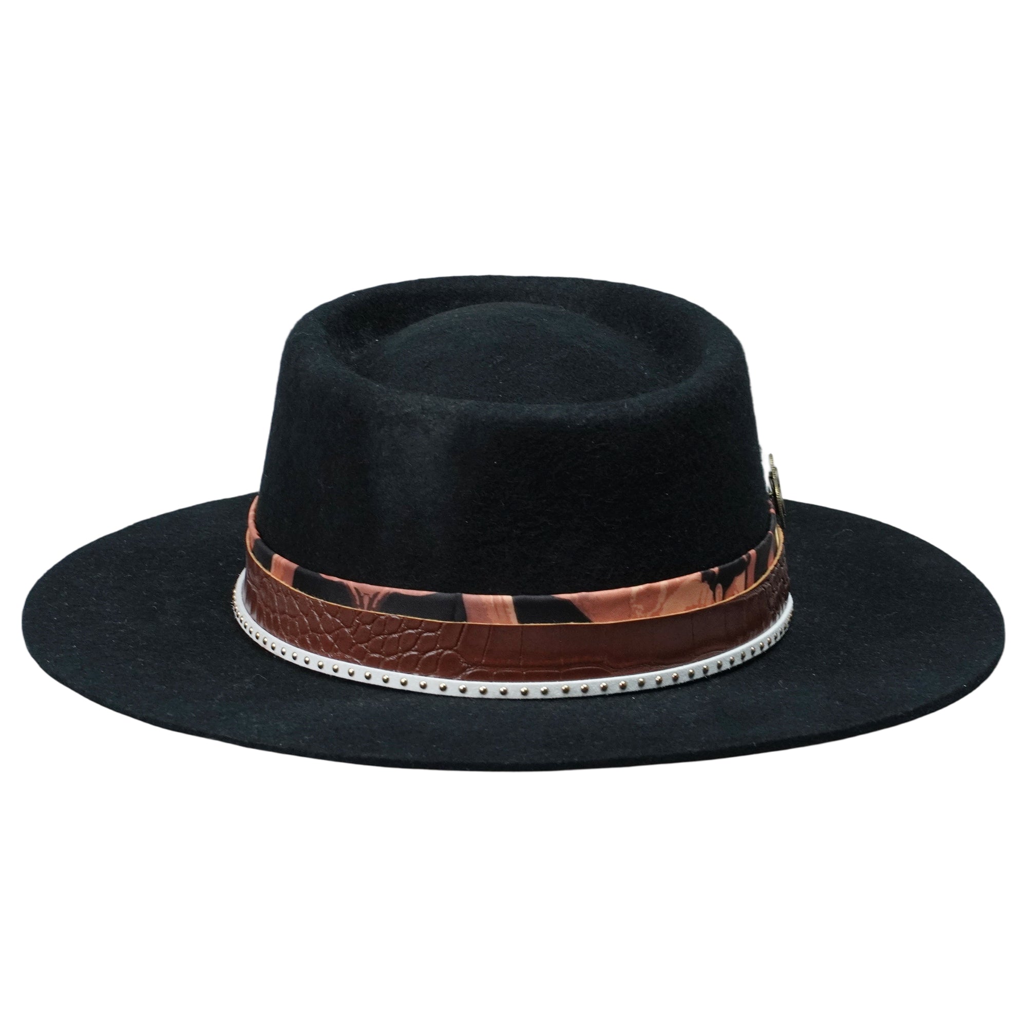 Modern Black Hat – Crocodile Strap, Metal Decor