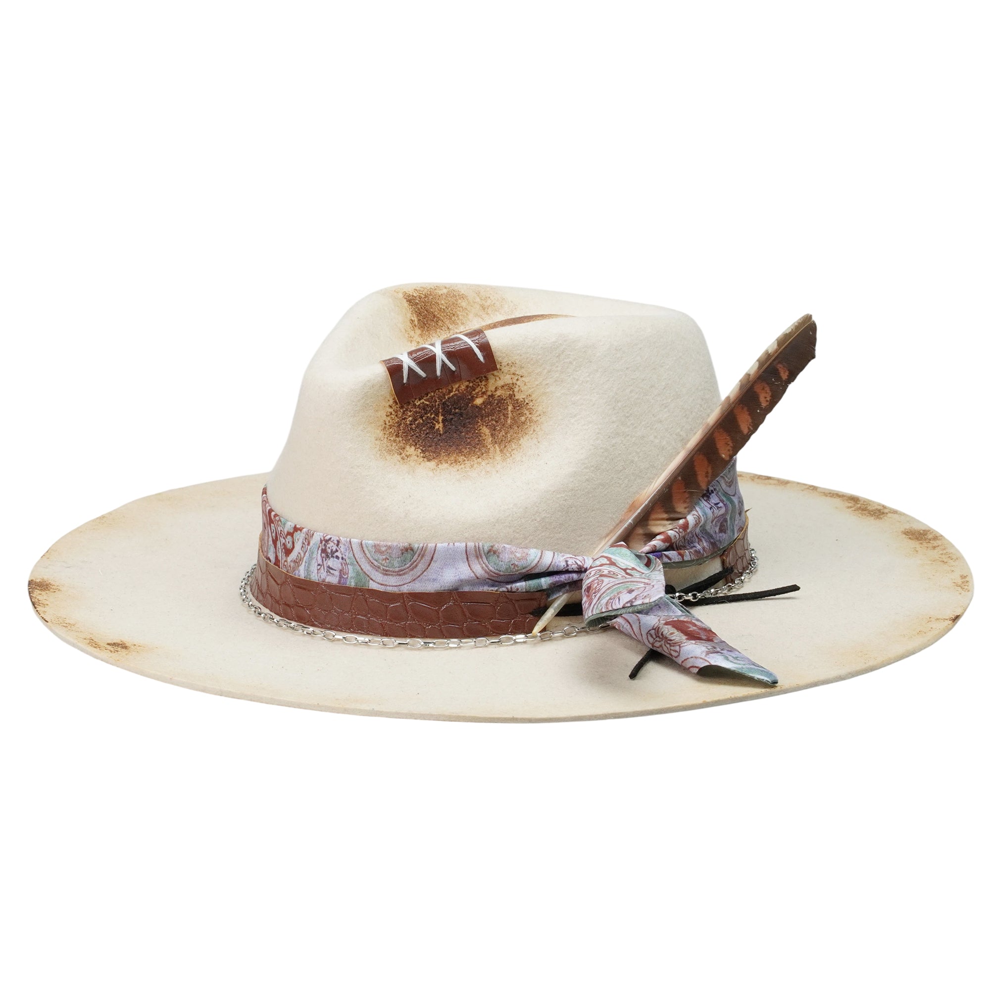 Flat-Brim Hat – Off-White, Charred, Leather, Feathers