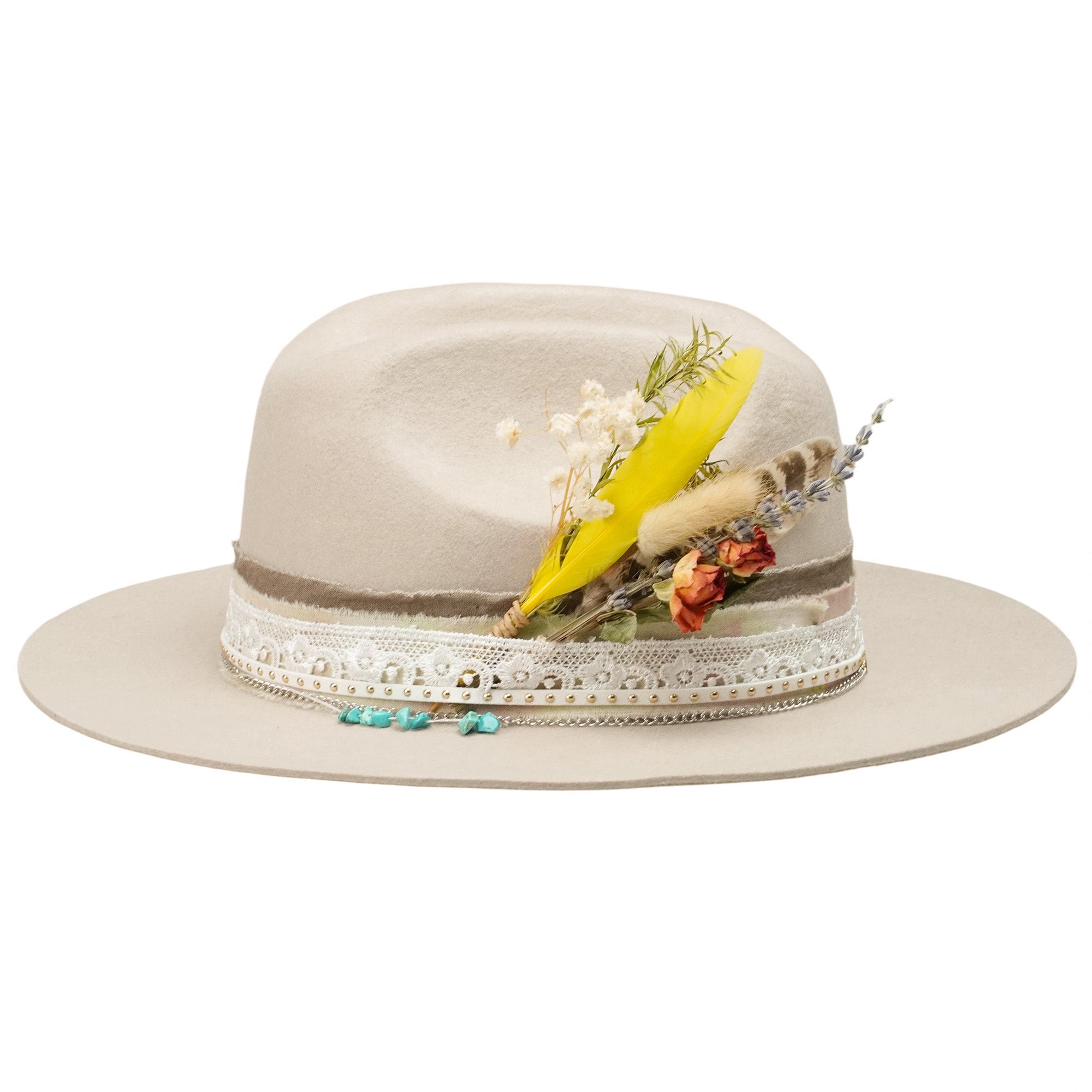 Cattleman Fedora - Cream with Bright Dried Flowers