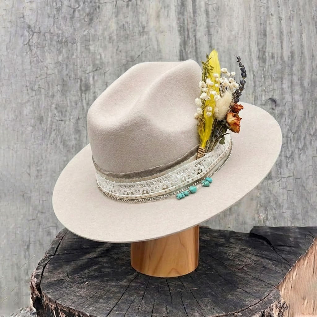 Cattleman Fedora - Cream with Bright Dried Flowers