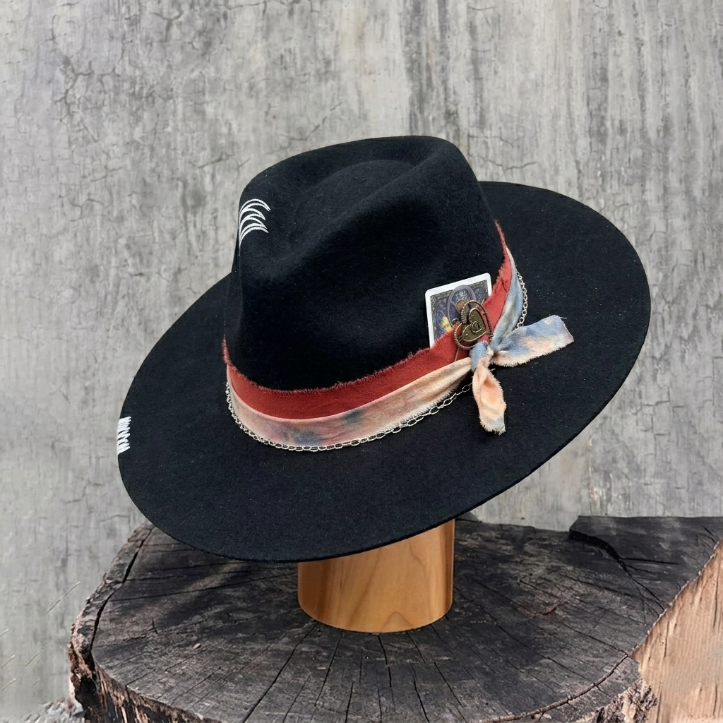Statement Hat – Black, Tie-Dye, Metal & Card