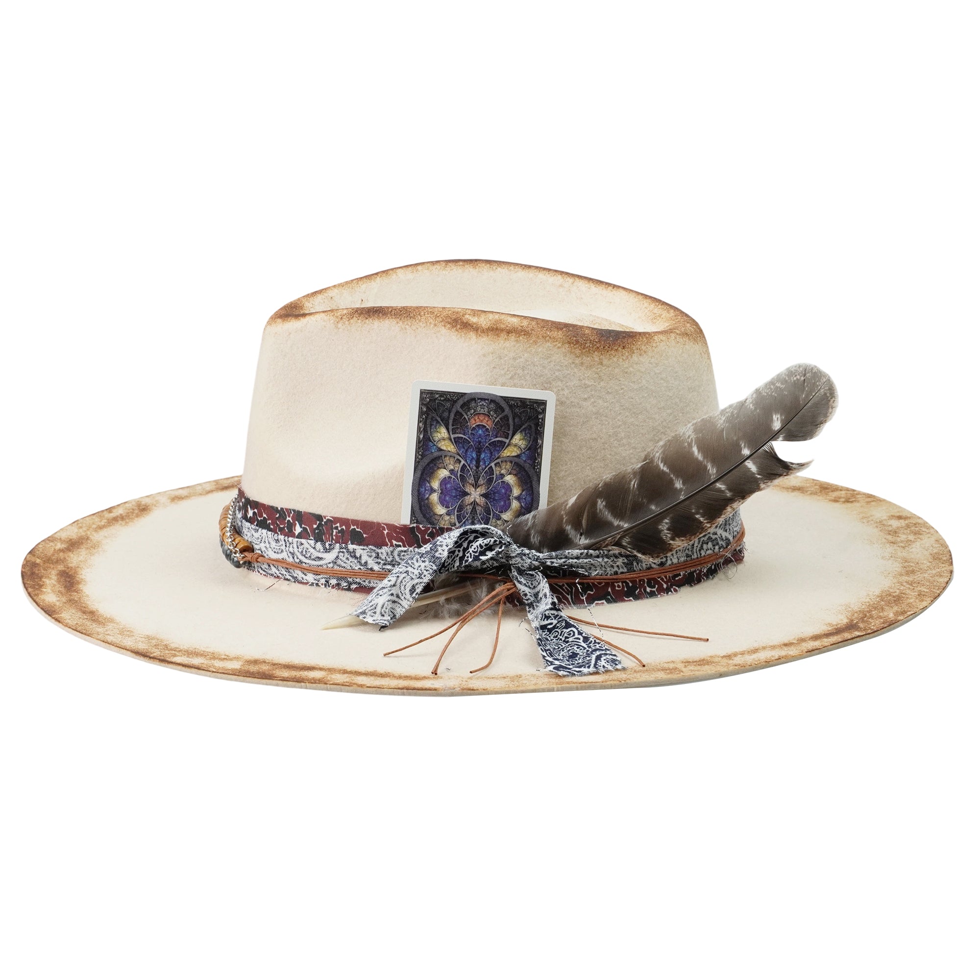 Statement Felt Hat – Distressed Finish, Custom Fabric Trim
