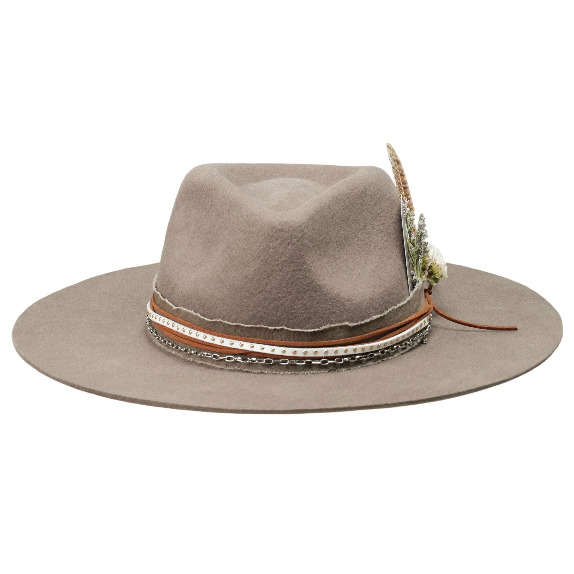 Camel Felt Fedora with Card & Feather Bouquet