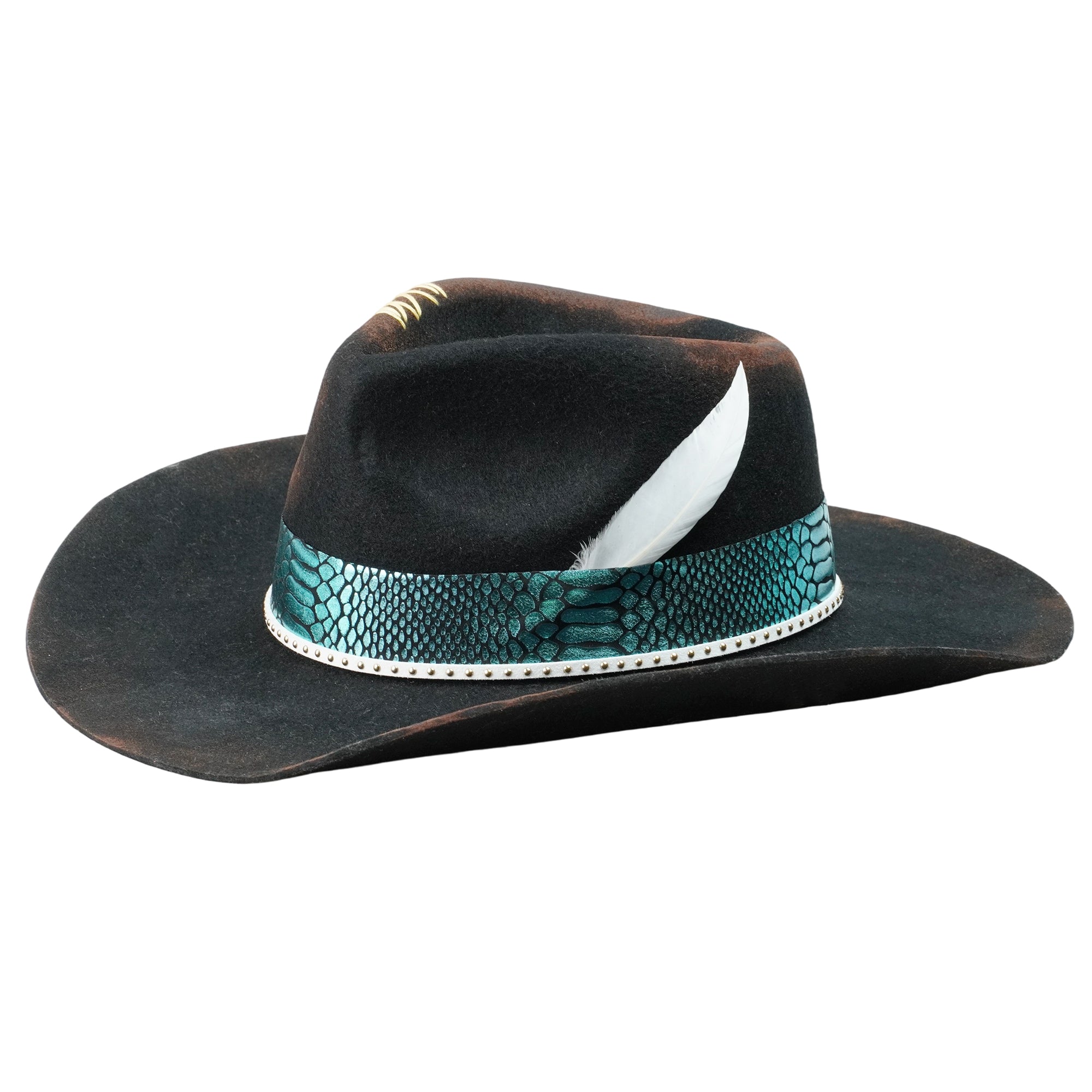 Artistic Felt Hat – Charred Finish, Glossy Trim