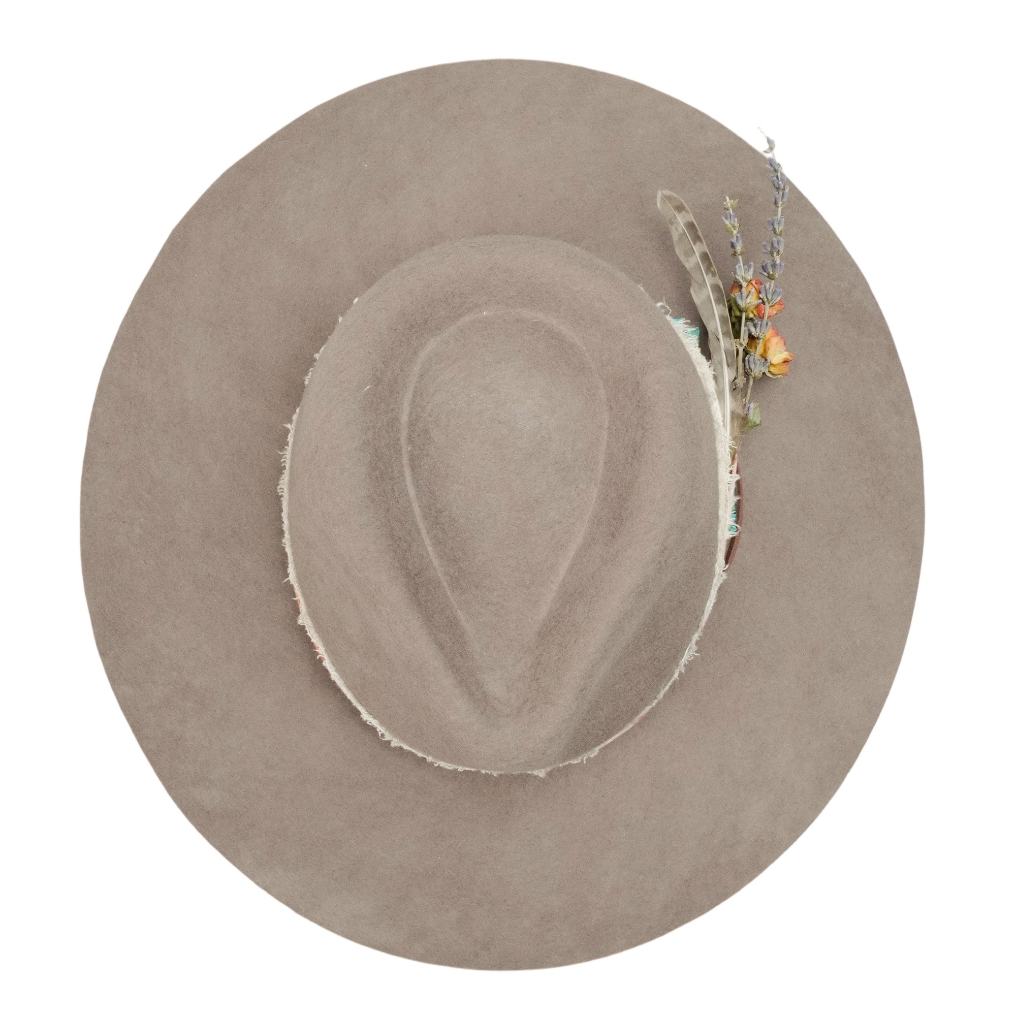 Camel Felt Hat - Silver Chain & Natural Feather Detail