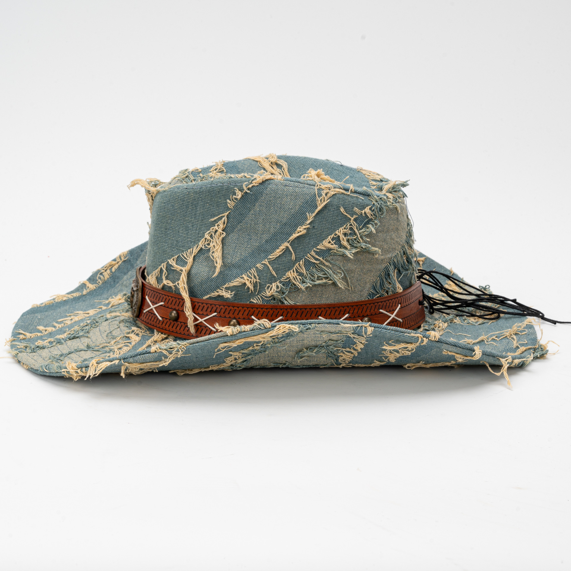 Women Denim Western Hat Vintage Blue – Carved Band