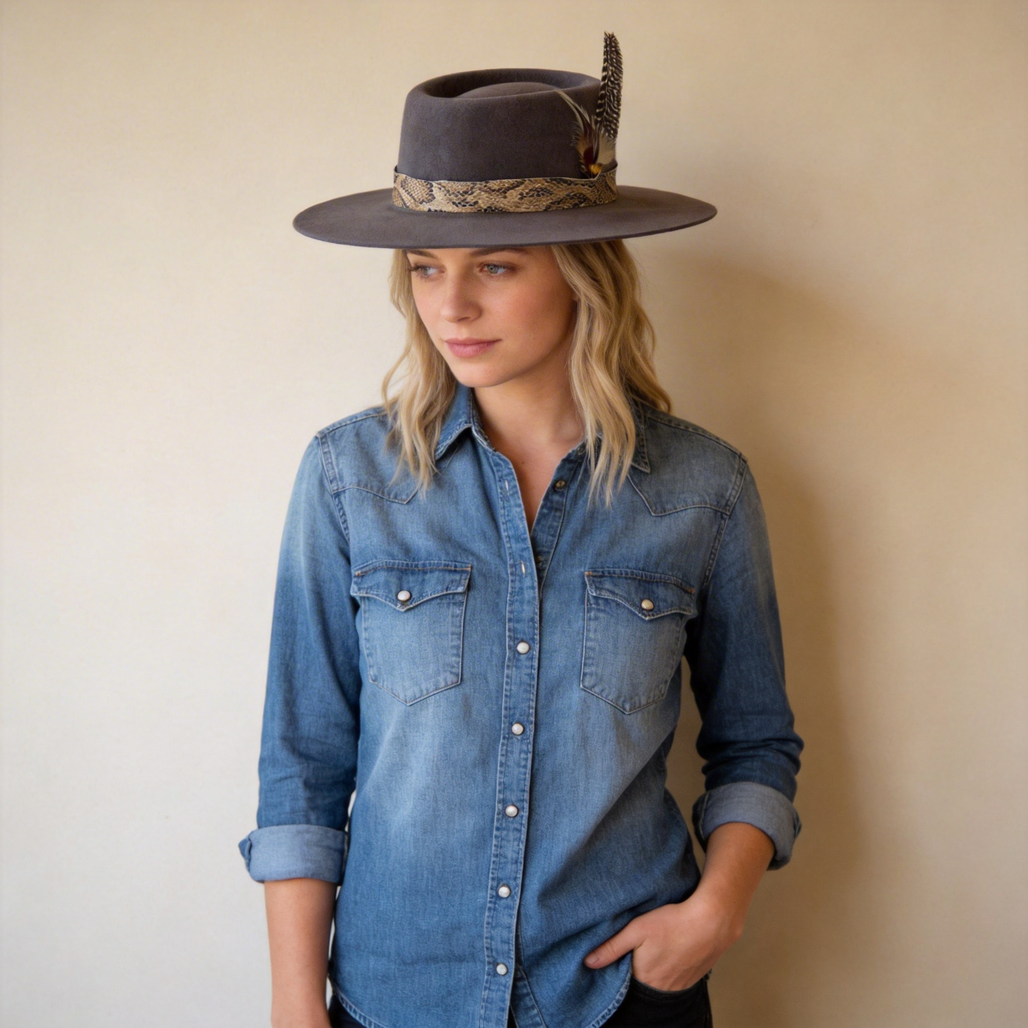 Deep Gray Gambler Hat – Custom Feather